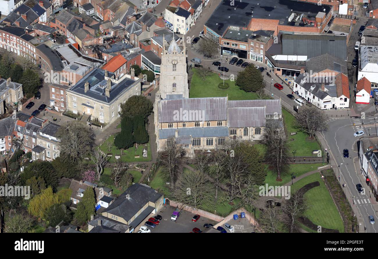 Aerial view of St. Peter & St. Paul Parish Church, Wisbech town centre. Cambridgeshire Stock Photo