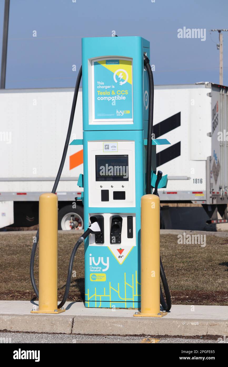 Tilbury, Ontario, Canada March 1 2023 Ivy electric car charging