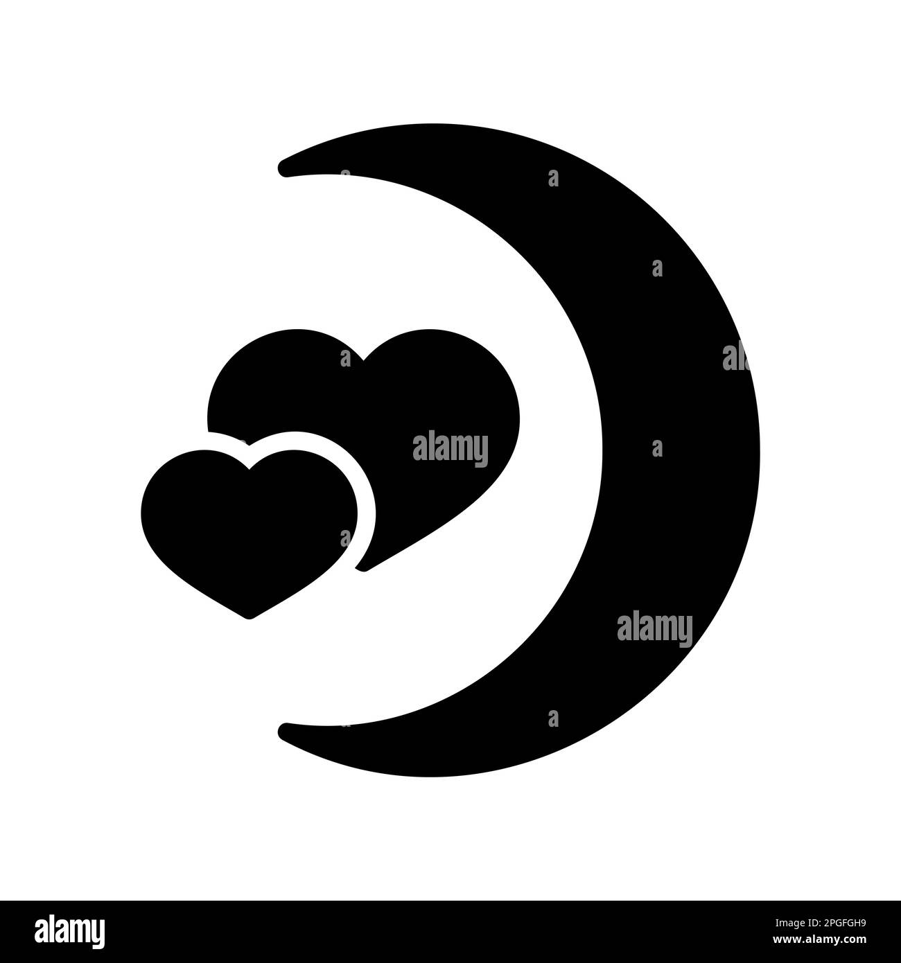 Crescent moon with heart shaped stars isolated glyph icon. Vector ...