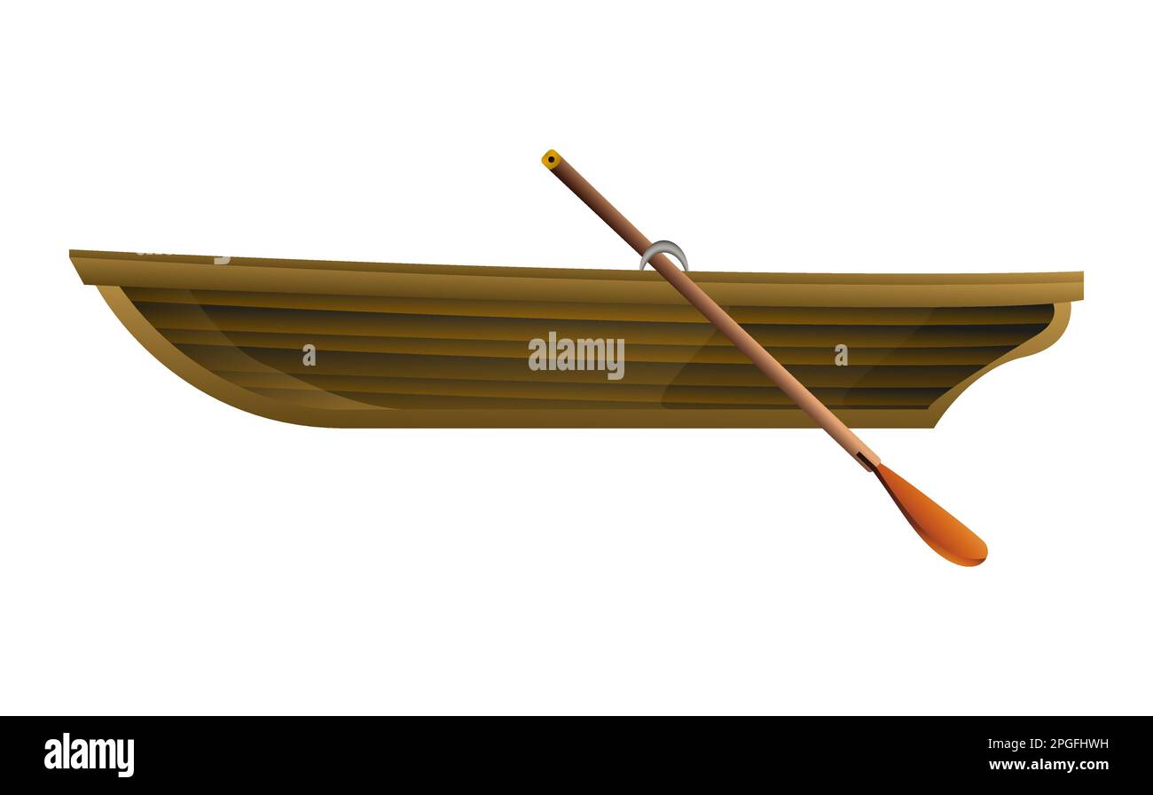 Wooden boat in realistic style. Boat with Oars. Outline vector