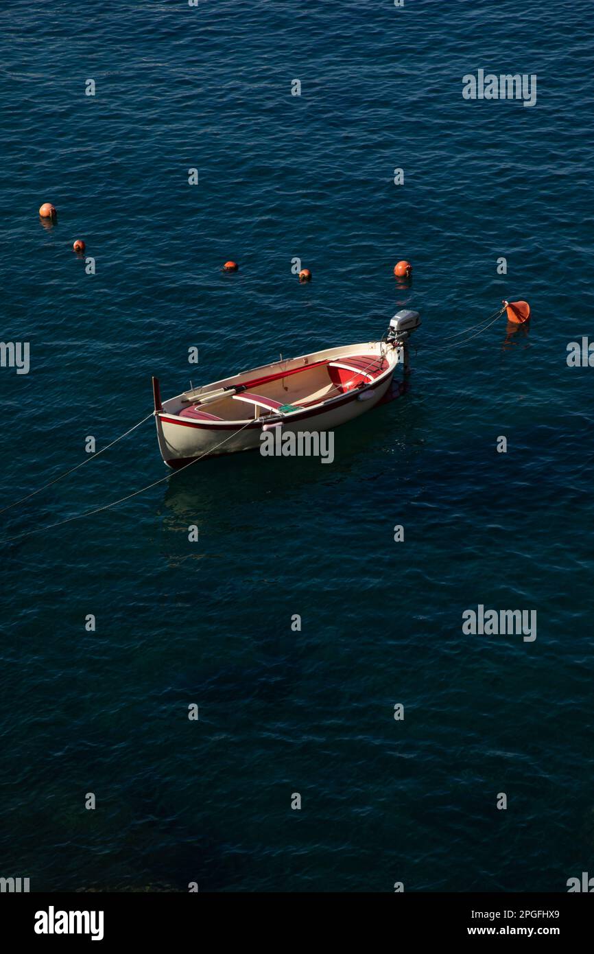 Small Boat Floats in Ocean Stock Photo Alamy