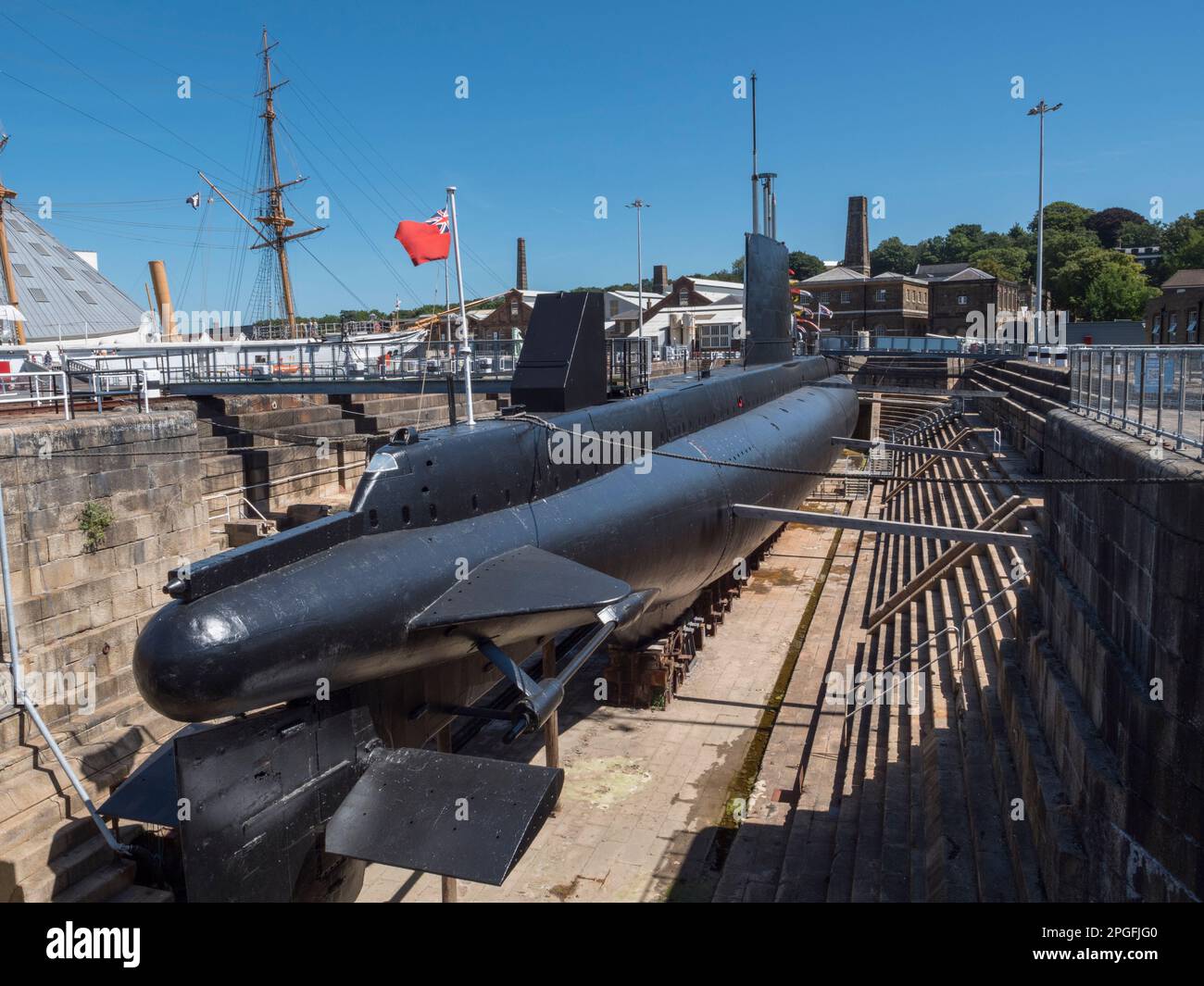 Exterior view of the submarine HMS Ocelot in the Historic Dockyard