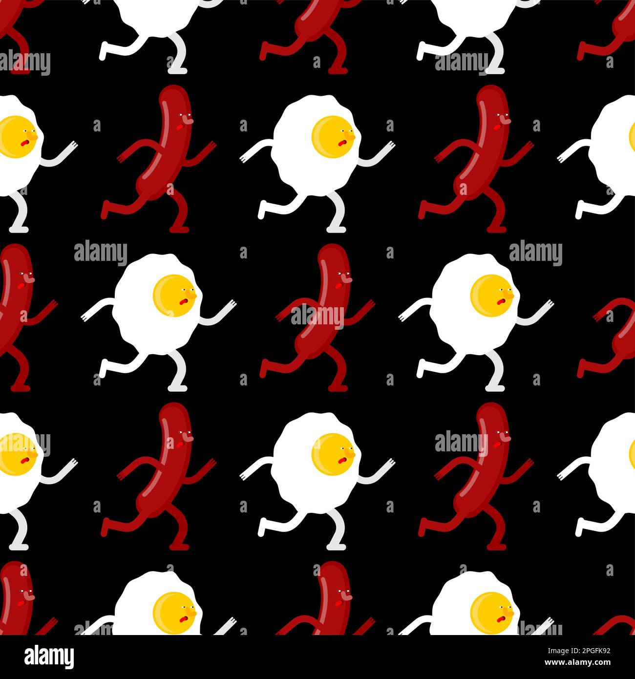 Egg and sausage pattern seamless. Fried egg and bacon background. breakfast texture Stock Vector