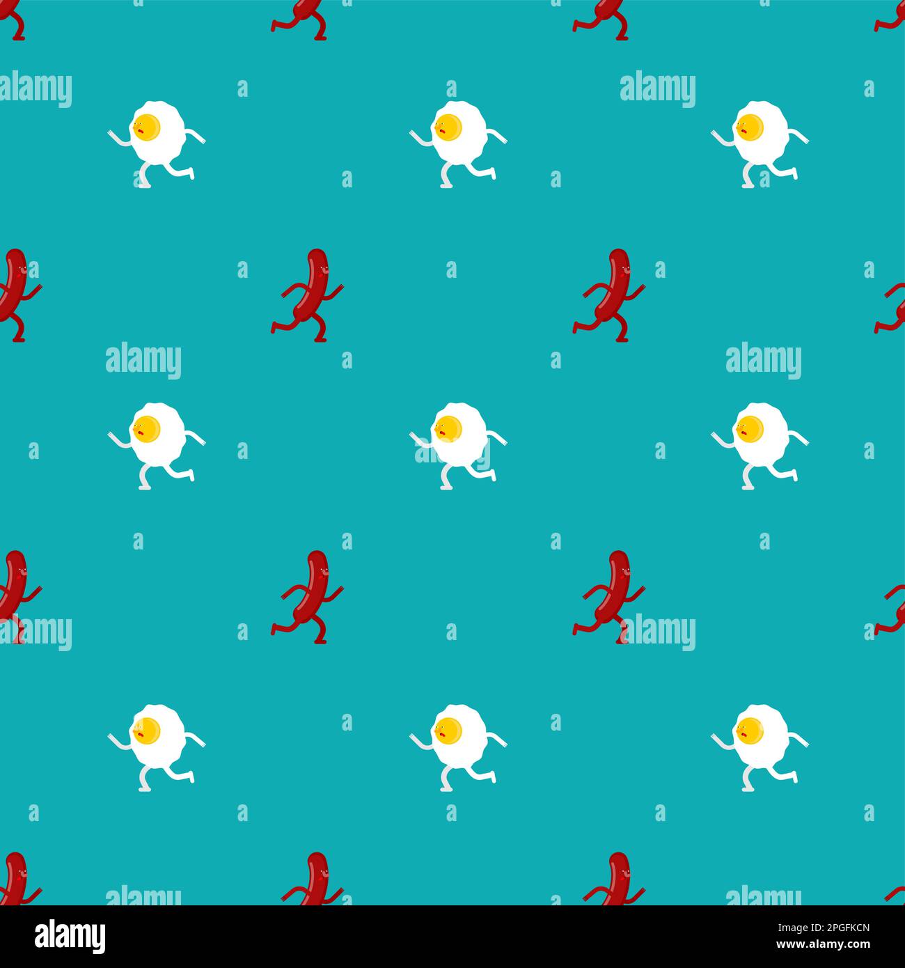 Egg and sausage pattern seamless. Fried egg and bacon background. breakfast texture Stock Vector