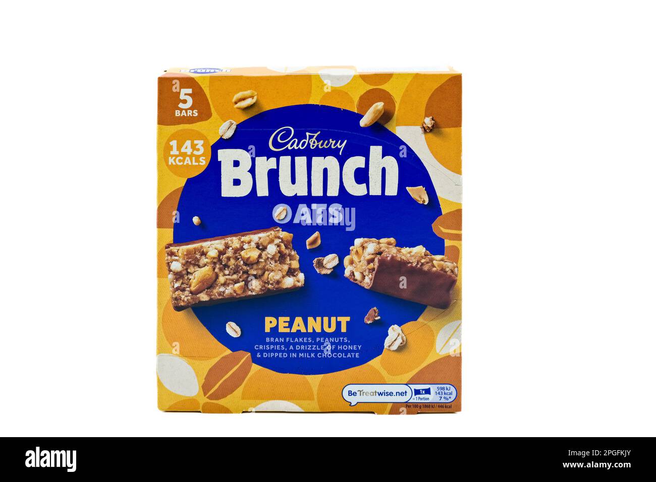 Irvine, Scotland, UKMarch 12, 2023 Cadbury branded chocolate peanut brunch bar in a cardboard