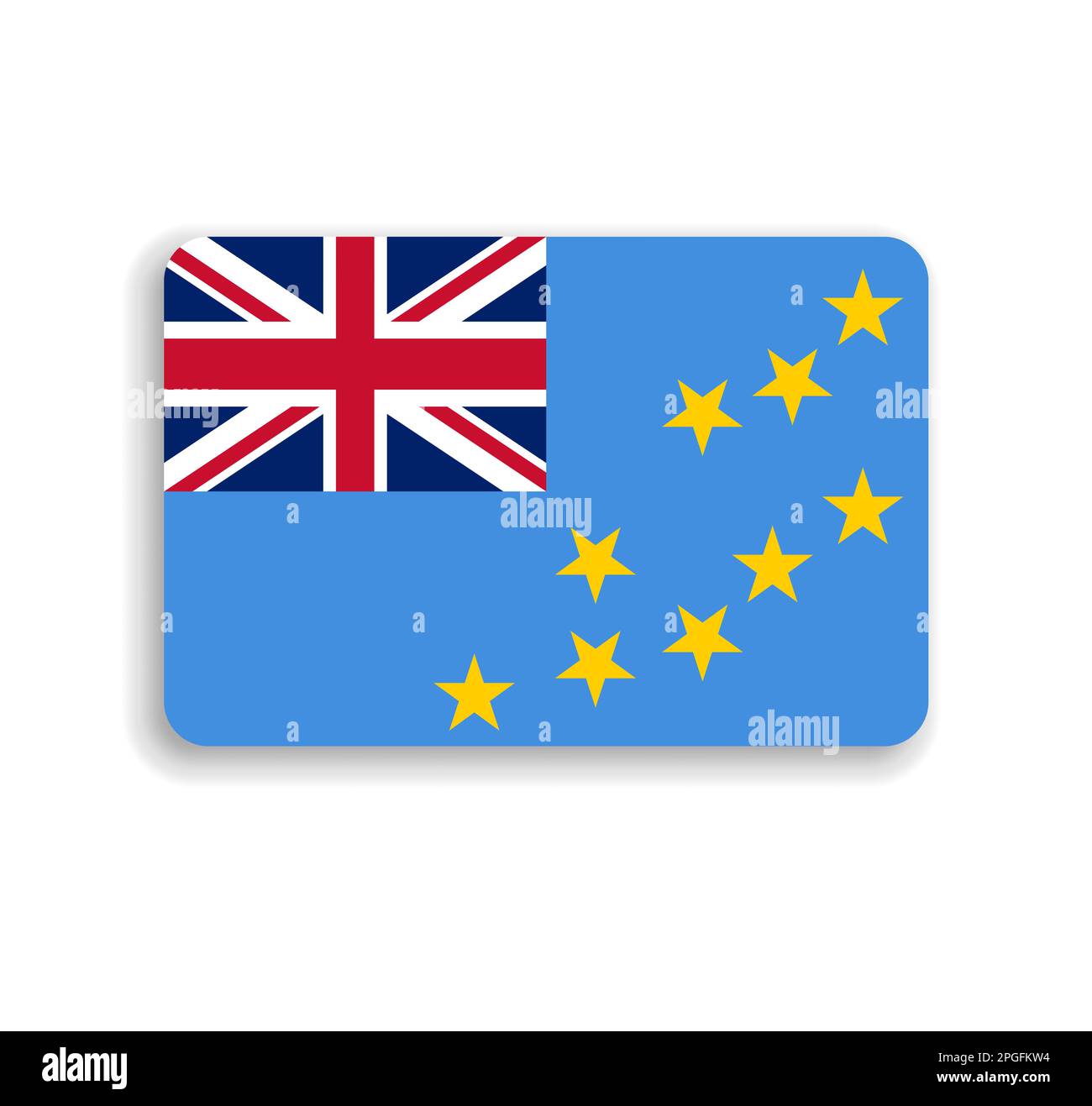 Tuvalu flag - flat vector rectangle with rounded corners and dropped shadow. Stock Vector