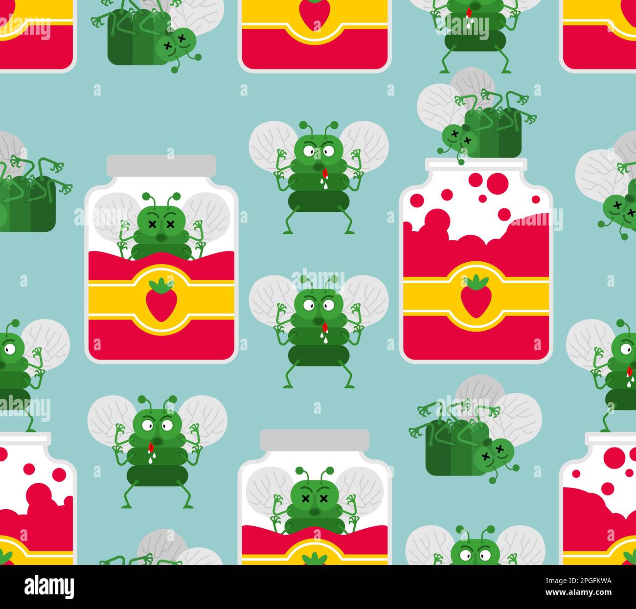 Fly and jam pattern seamless. Fly eats confiture background Stock Vector