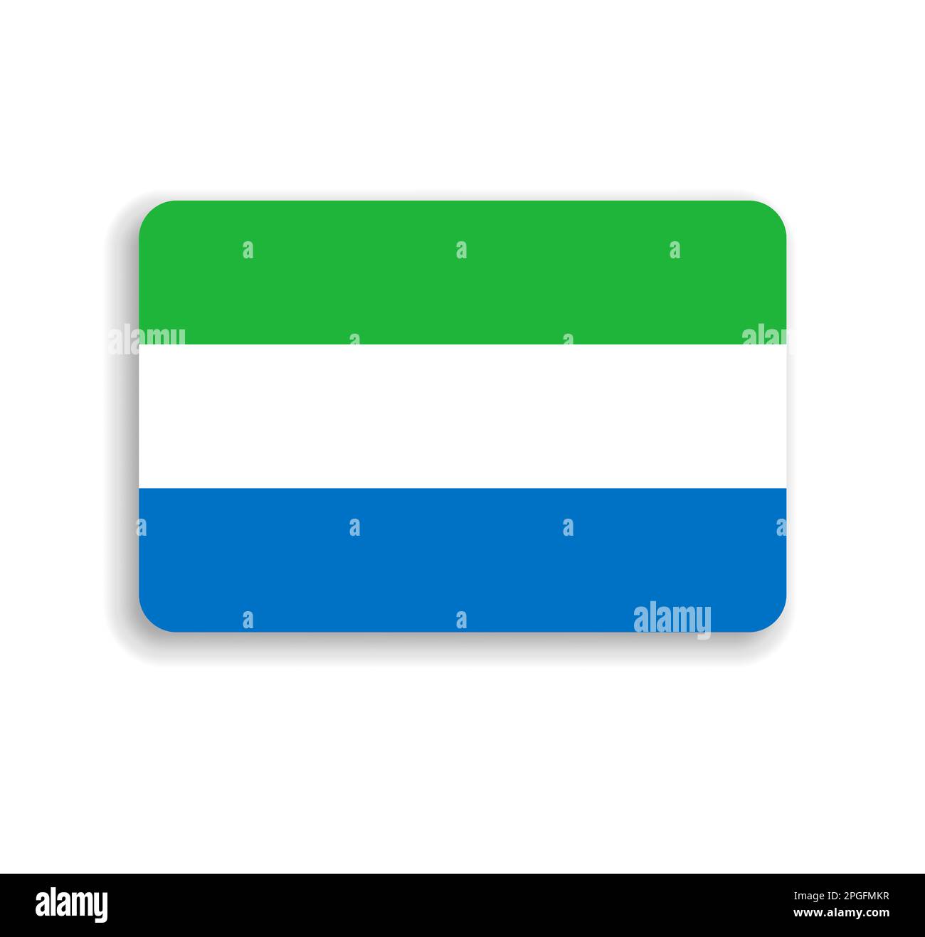 Sierra Leone flag - flat vector rectangle with rounded corners and dropped shadow. Stock Vector