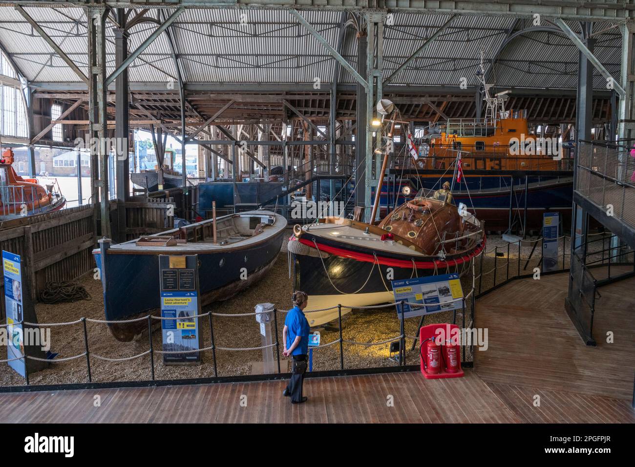 General view inside the RNLI Historic Lifeboat Collection, Historic Dockyard Chatham, Kent, UK. Stock Photo