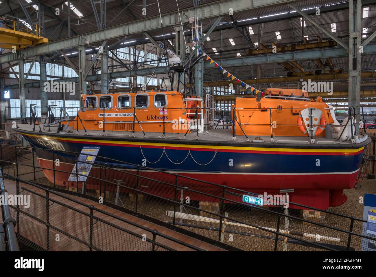 The RNLB Spirit of Lowestoft (ON 1132) in the RNLI Historic Lifeboat Collection, Historic Dockyard Chatham, Kent, UK. Stock Photo