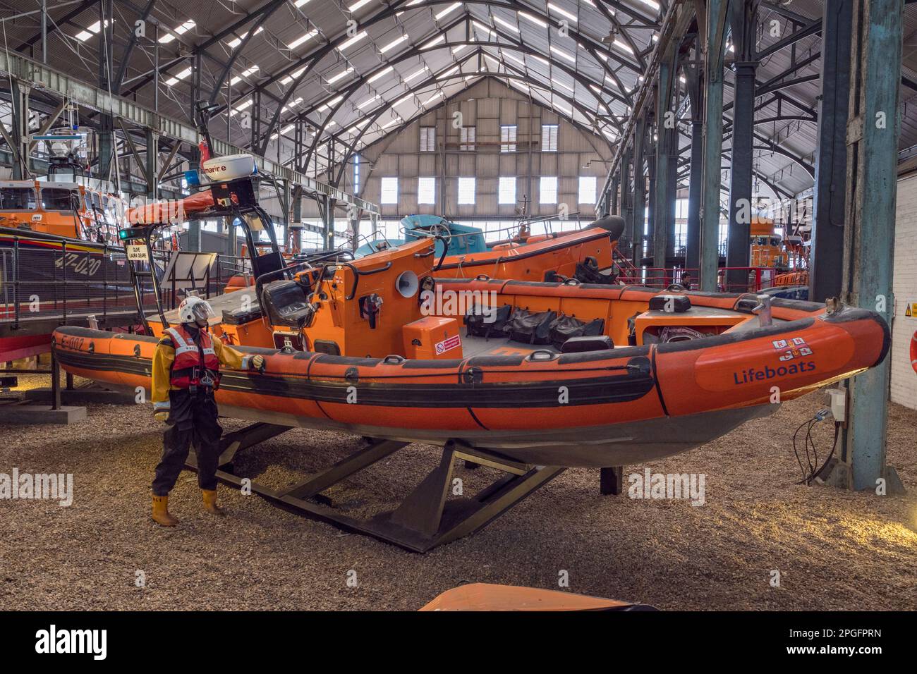 The 'Olive Laura Deare' MK1 E Class lifeboat in the RNLI Historic Lifeboat Collection, Historic Dockyard Chatham, Kent, UK. Stock Photo