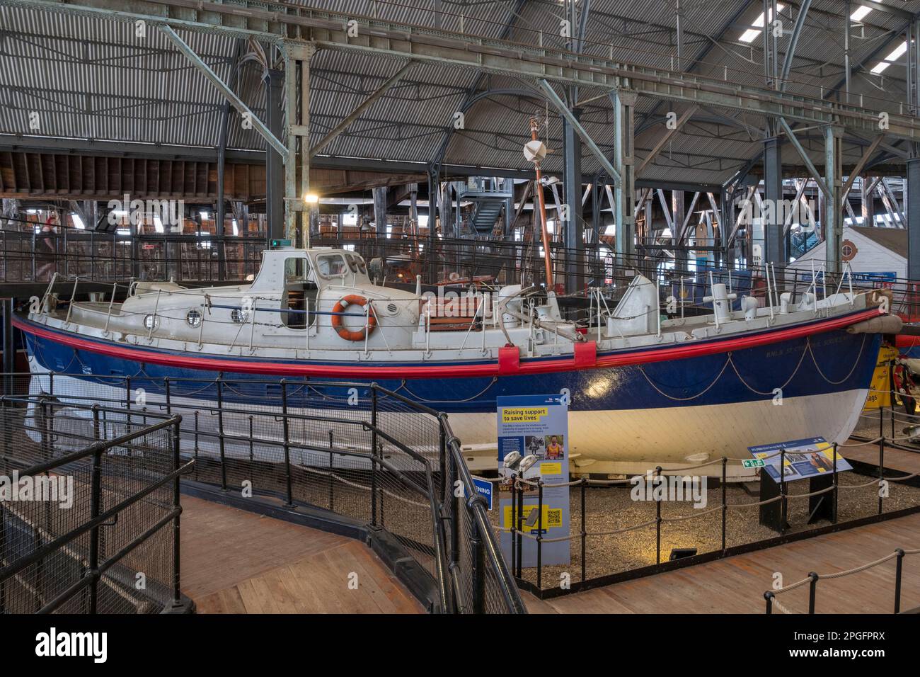 The St Cybi, a Barnett class lifeboat in the RNLI Historic Lifeboat Collection, Historic Dockyard Chatham, Kent, UK. Stock Photo