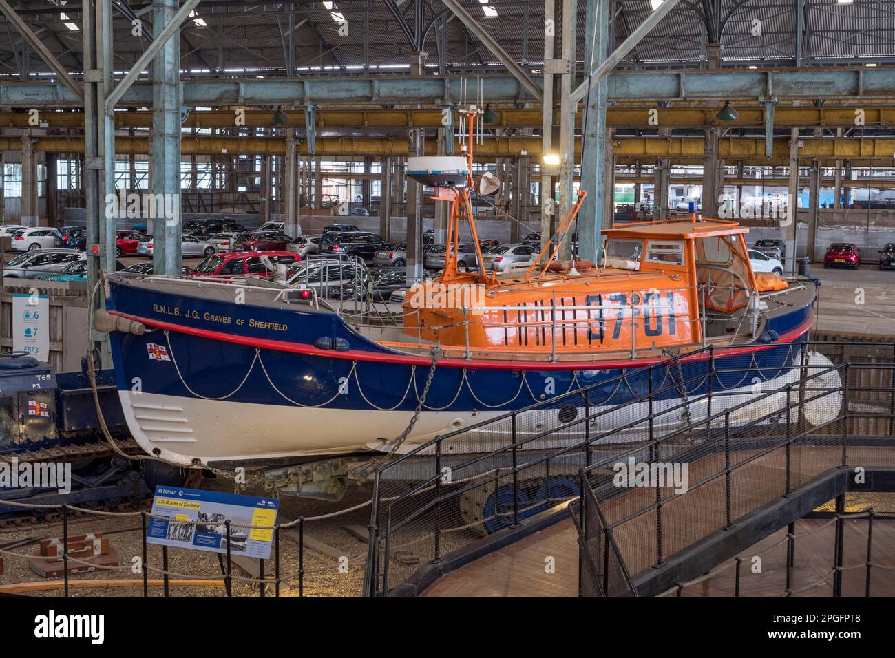 An Oakley Class lifeboat (37-01) 'JG Graves of Sheffield' in the RNLI Historic Lifeboat Collection, Historic Dockyard Chatham, Kent, UK. Stock Photo