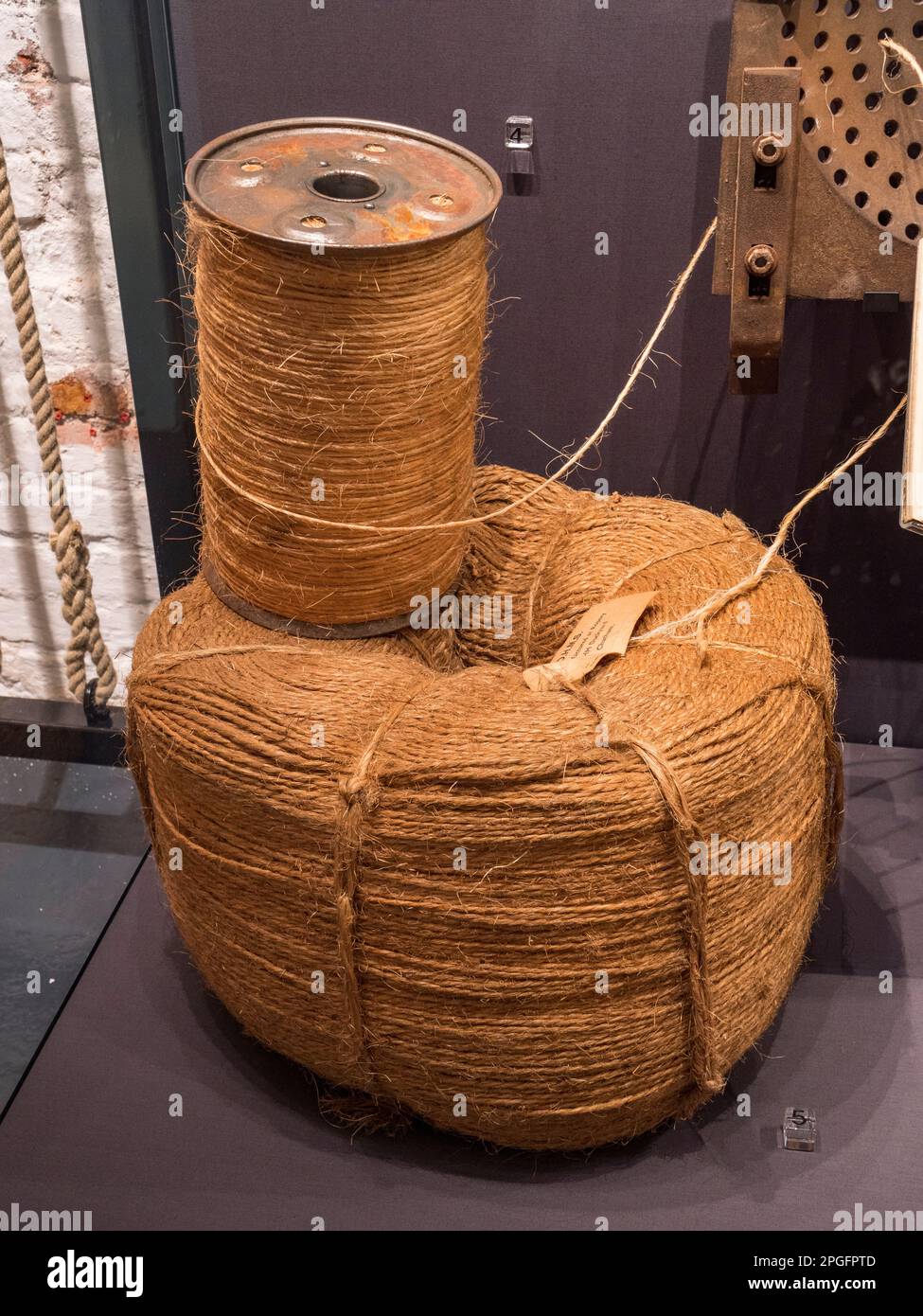 Coil of Chatham Spunyarn (1960s) on display in the Ropery Gallery, Historic Dockyard Chatham, Kent, UK. Stock Photo