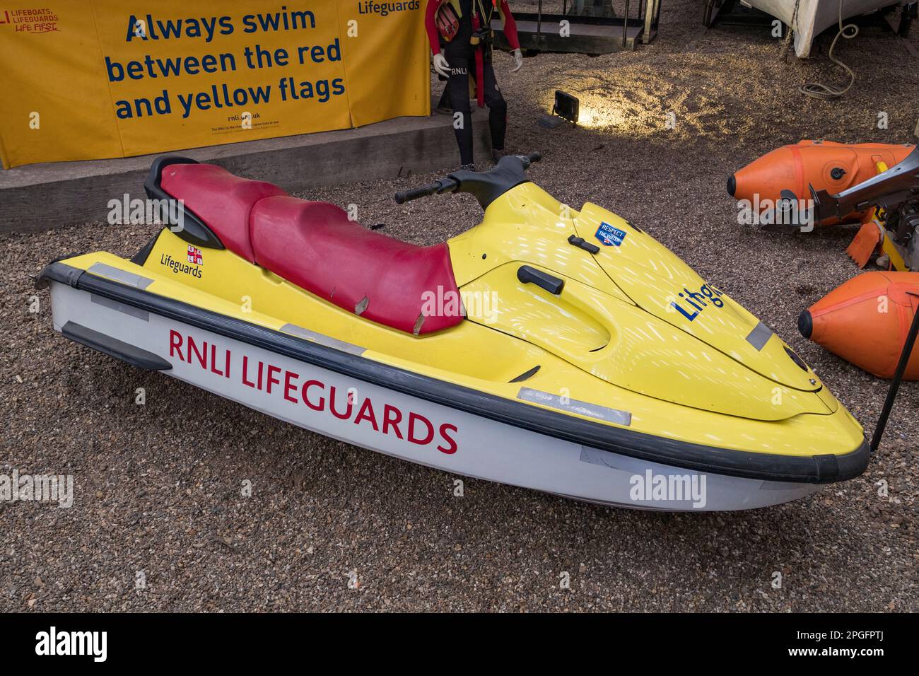 An RNLI Lifeguards jetski RNLI Historic Lifeboat Collection, Historic Dockyard Chatham, Kent, UK. Stock Photo
