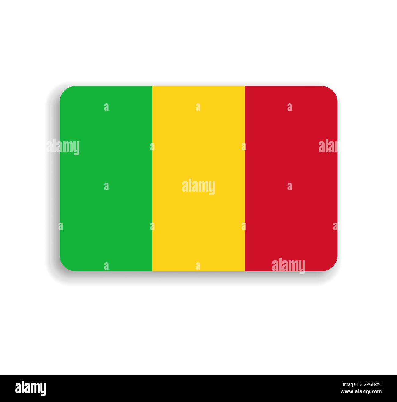 Mali flag - flat vector rectangle with rounded corners and dropped shadow. Stock Vector