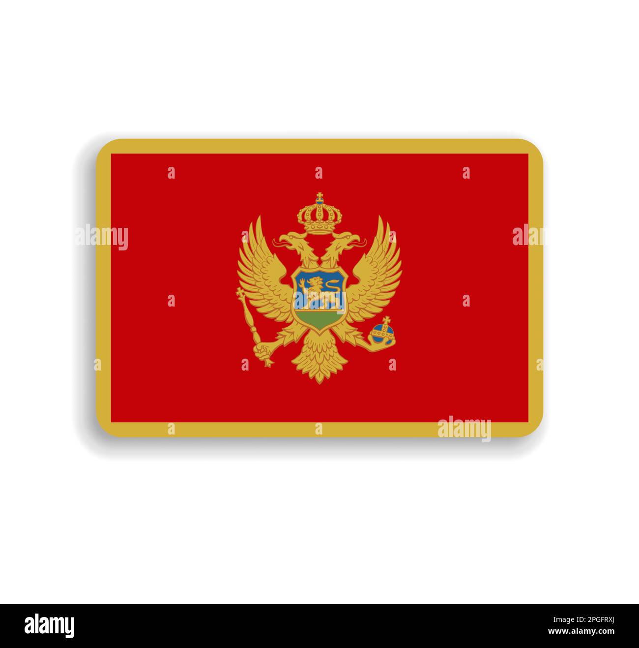 Montenegro flag - flat vector rectangle with rounded corners and dropped shadow. Stock Vector