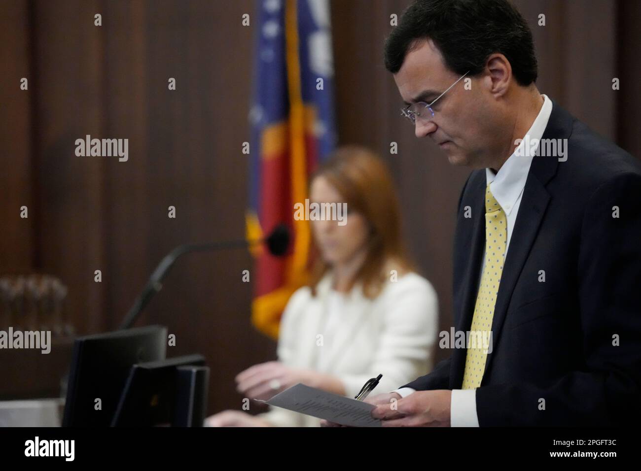Attorney Sean Akins right asks residency questions of Mandy Attorney Sean Akins right asks residency questions of Mandy