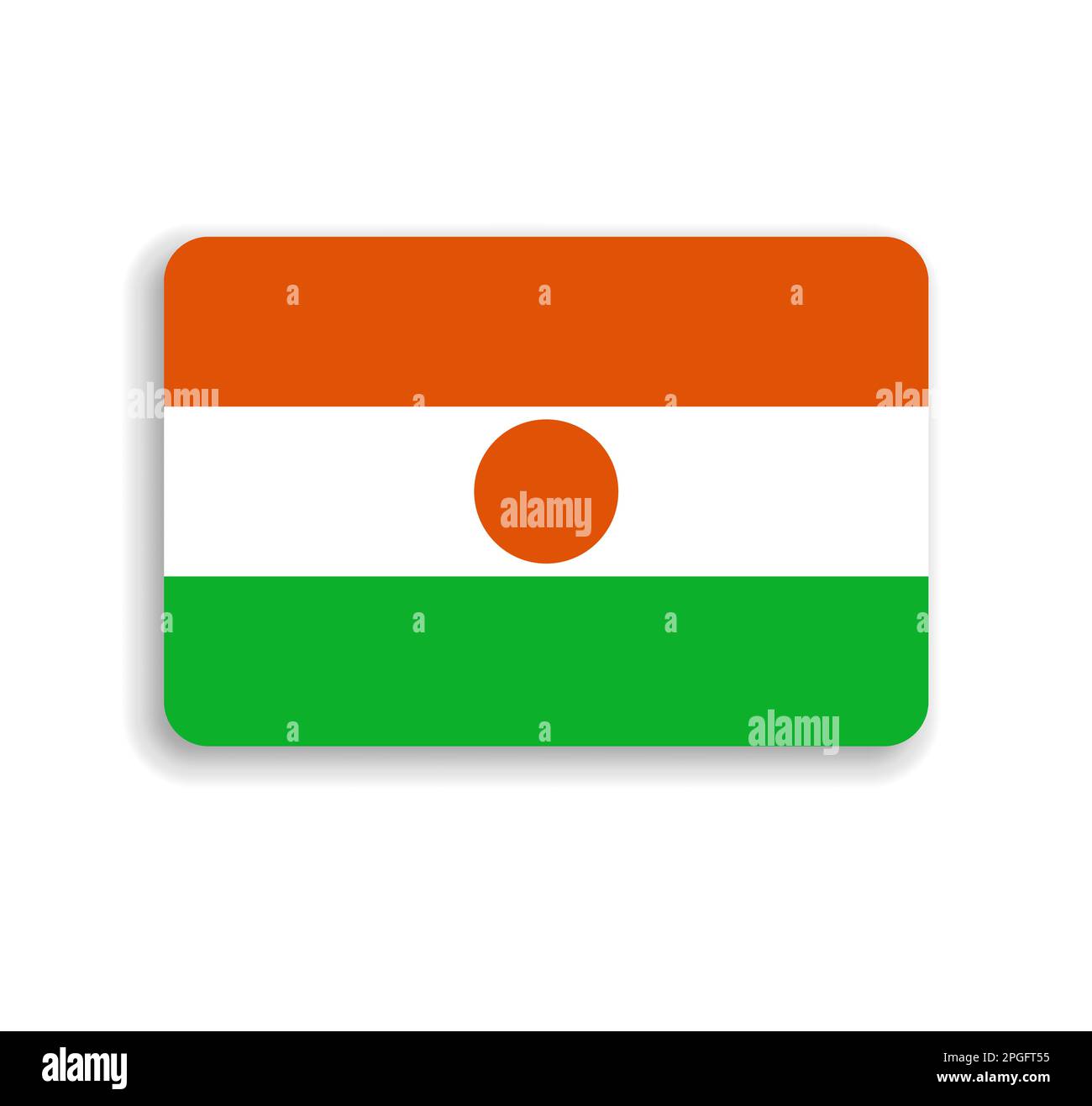 Niger flag - flat vector rectangle with rounded corners and dropped shadow. Stock Vector