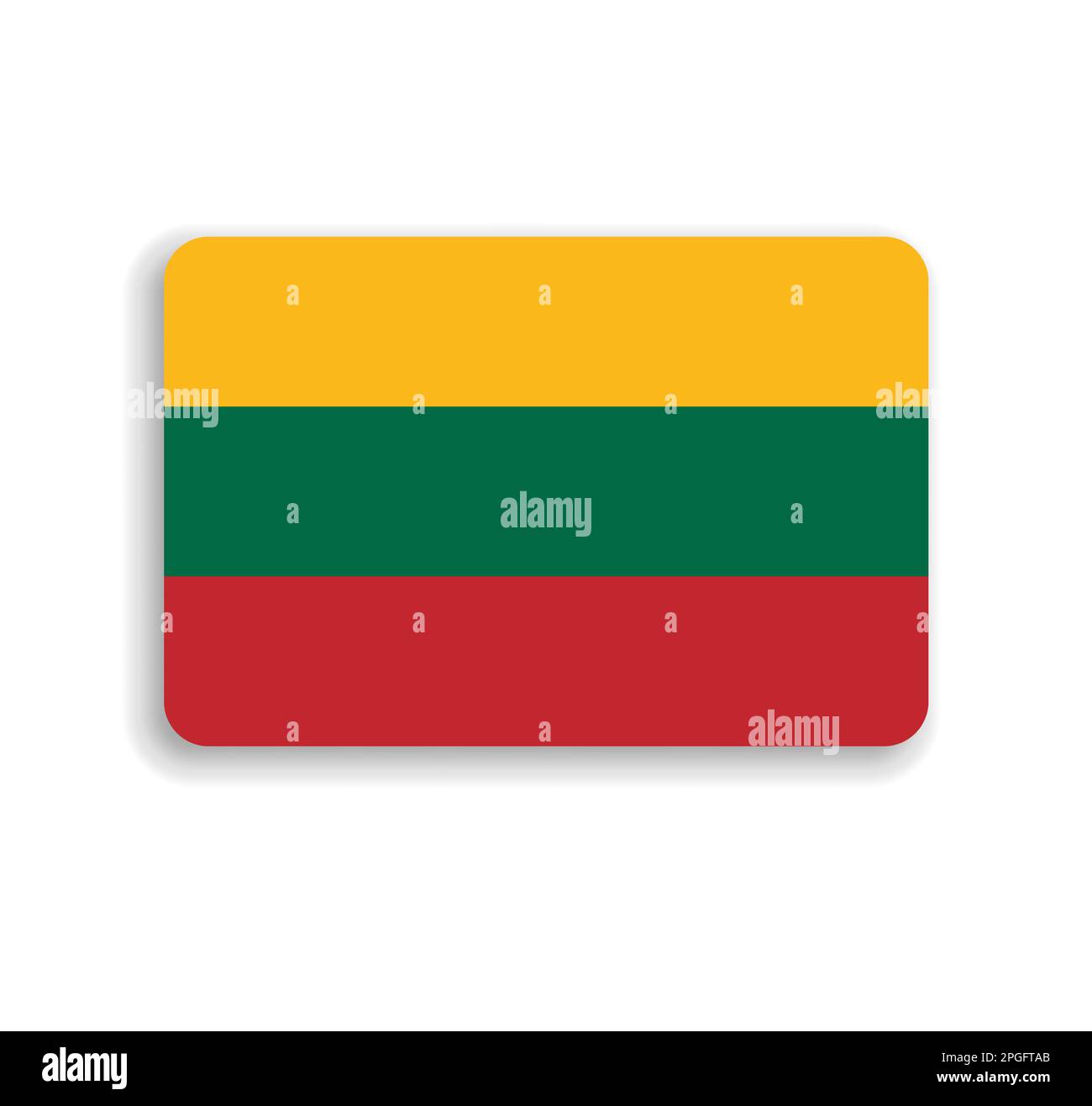 Lithuania flag - flat vector rectangle with rounded corners and dropped shadow. Stock Vector