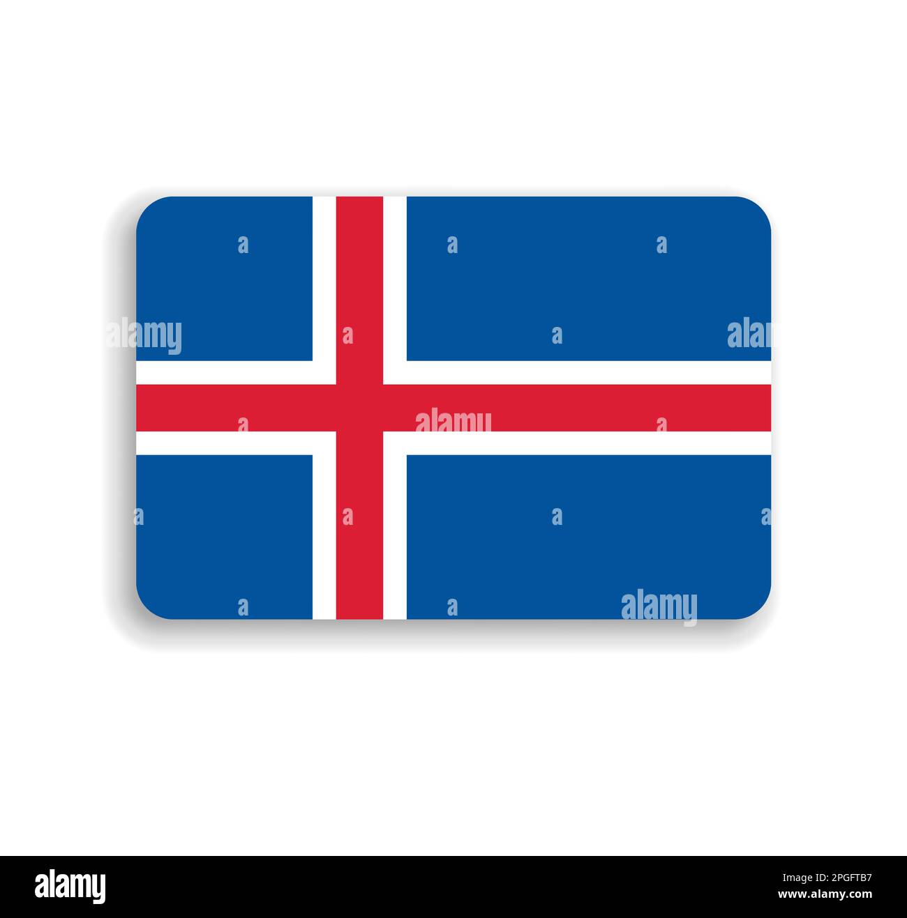 Iceland flag - flat vector rectangle with rounded corners and dropped shadow. Stock Vector