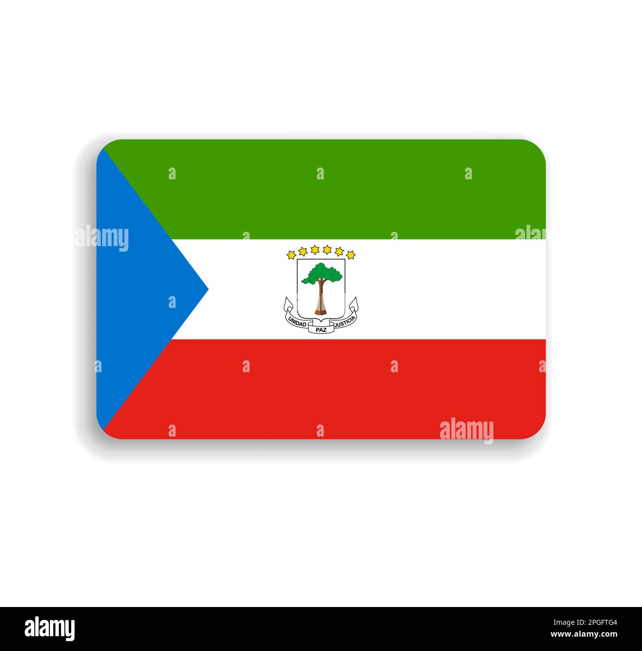 Equatorial Guinea flag - flat vector rectangle with rounded corners and dropped shadow. Stock Vector