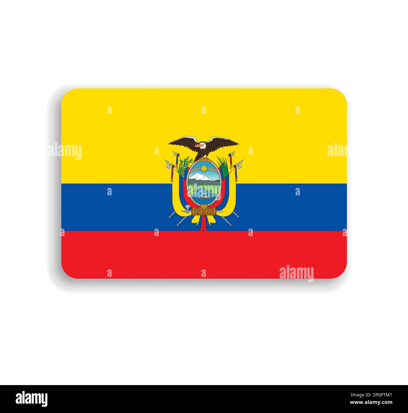 Ecuador flag - flat vector rectangle with rounded corners and dropped shadow. Stock Vector