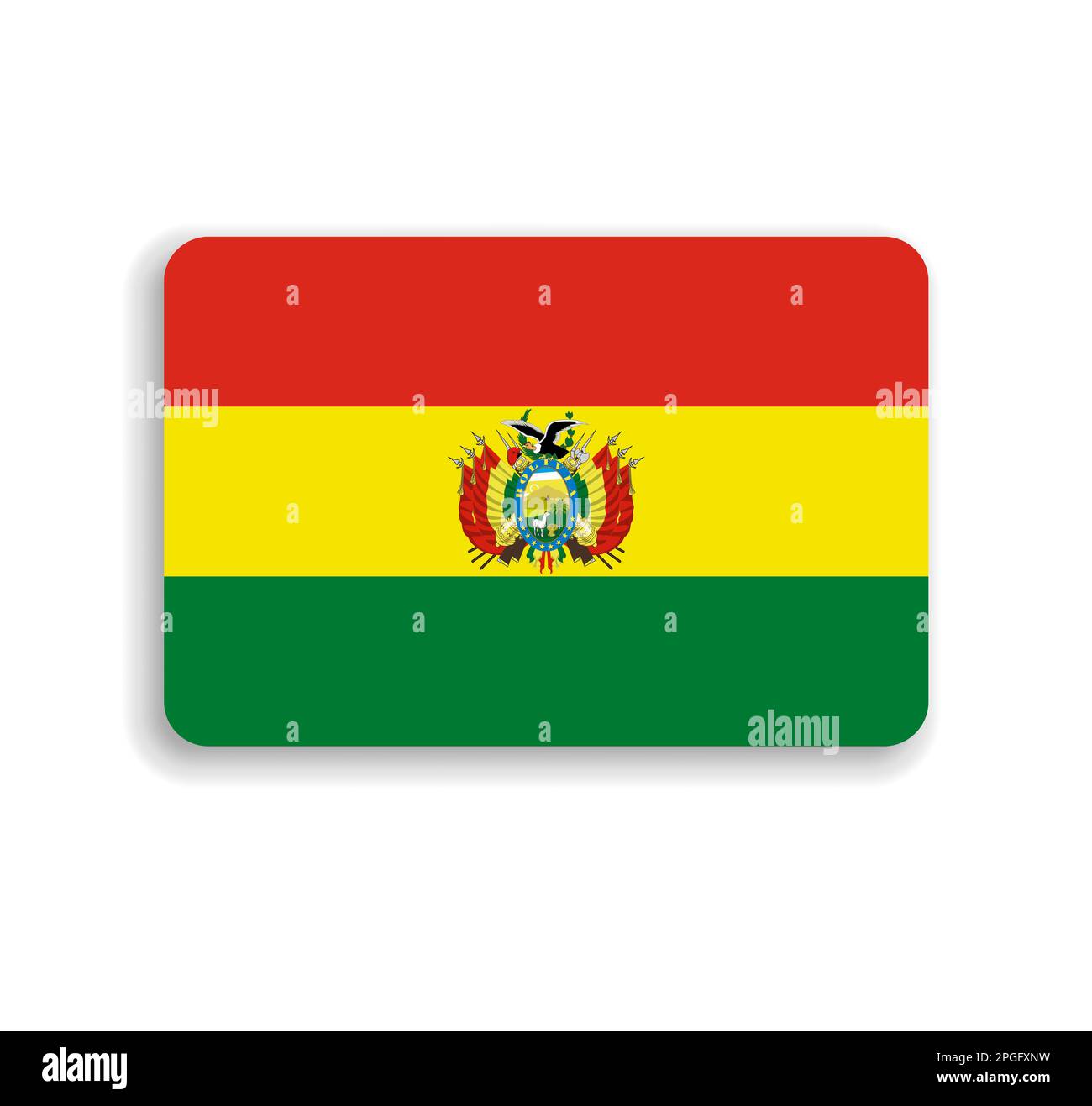 Bolivia flag - flat vector rectangle with rounded corners and dropped ...