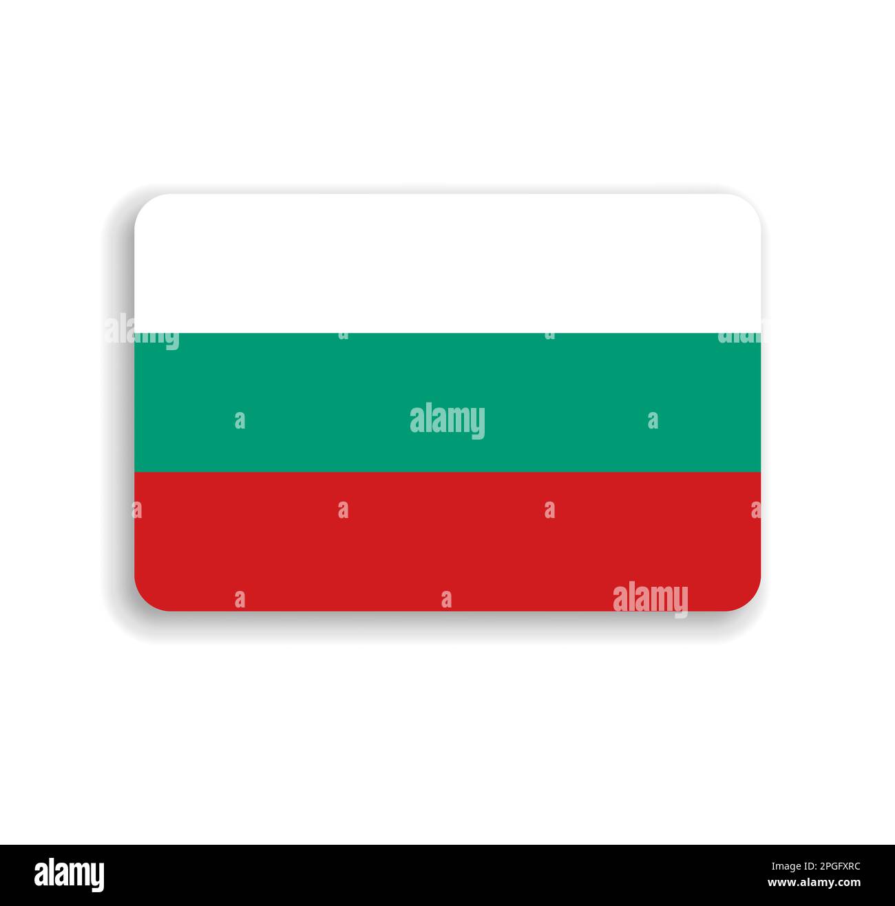 Bulgaria flag - flat vector rectangle with rounded corners and dropped shadow. Stock Vector