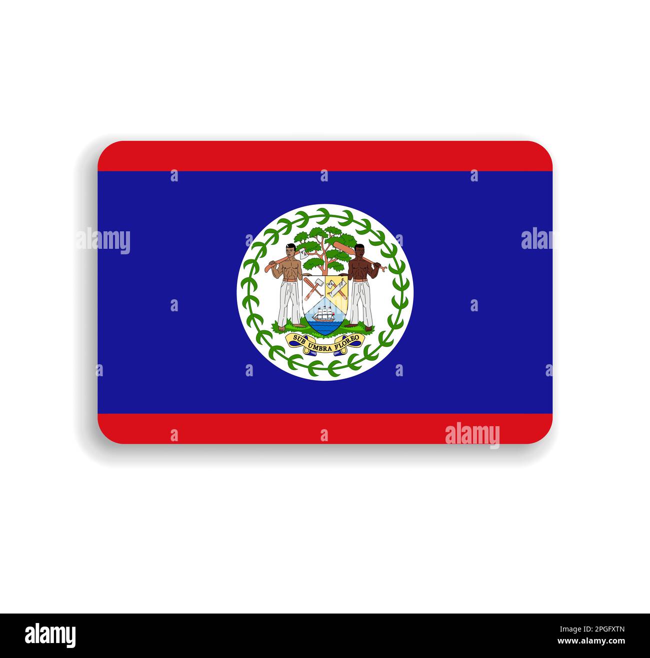 Belize flag - flat vector rectangle with rounded corners and dropped ...