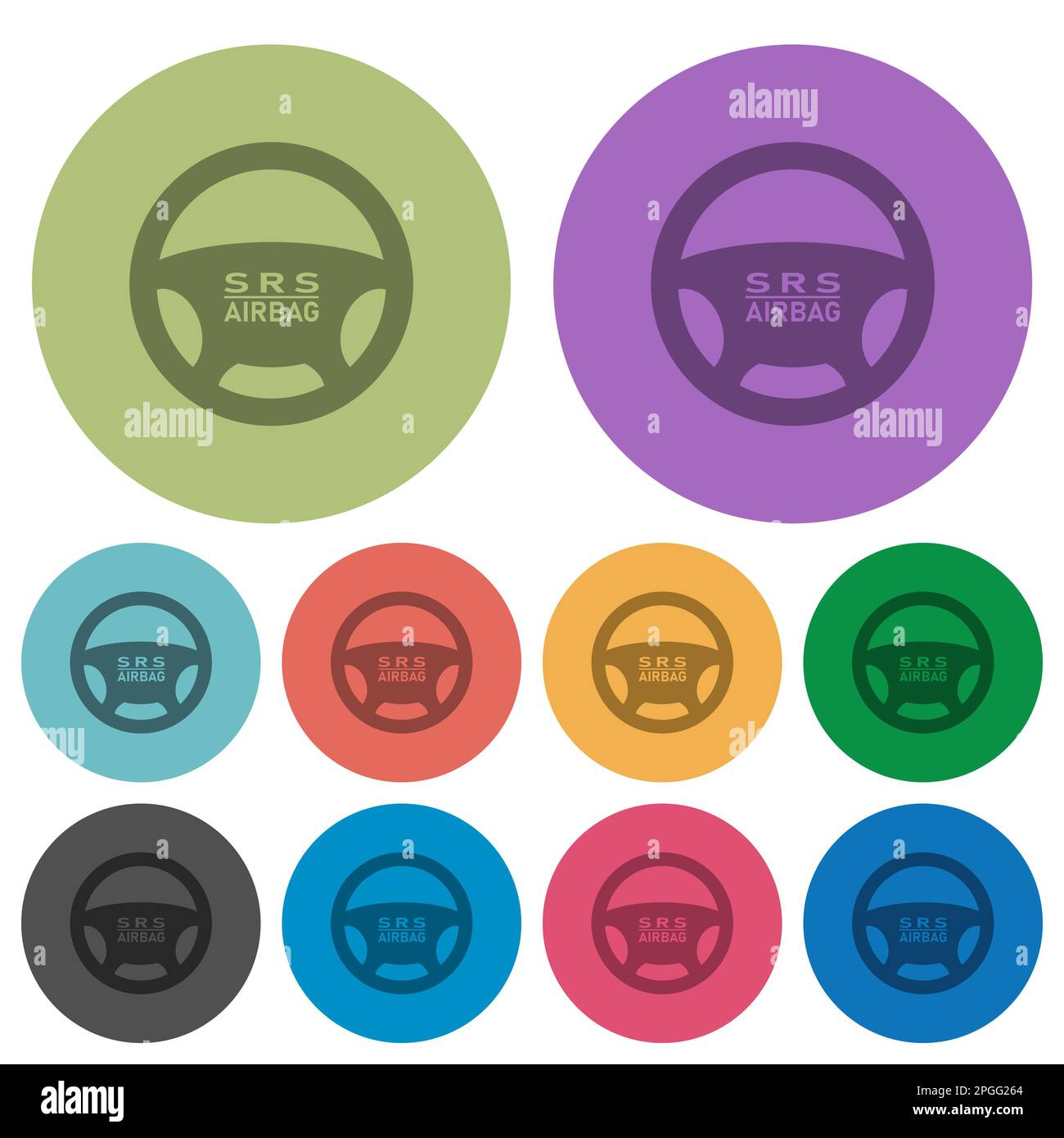 Steering wheel airbag darker flat icons on color round background Stock Vector