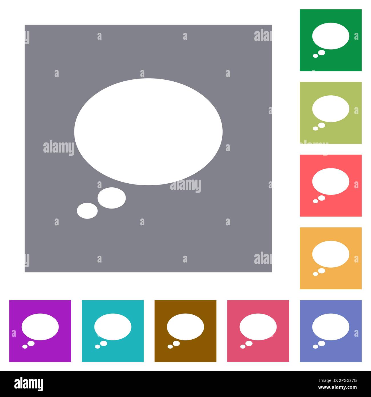 Single oval thought bubble solid flat icons on simple color square backgrounds Stock Vector
