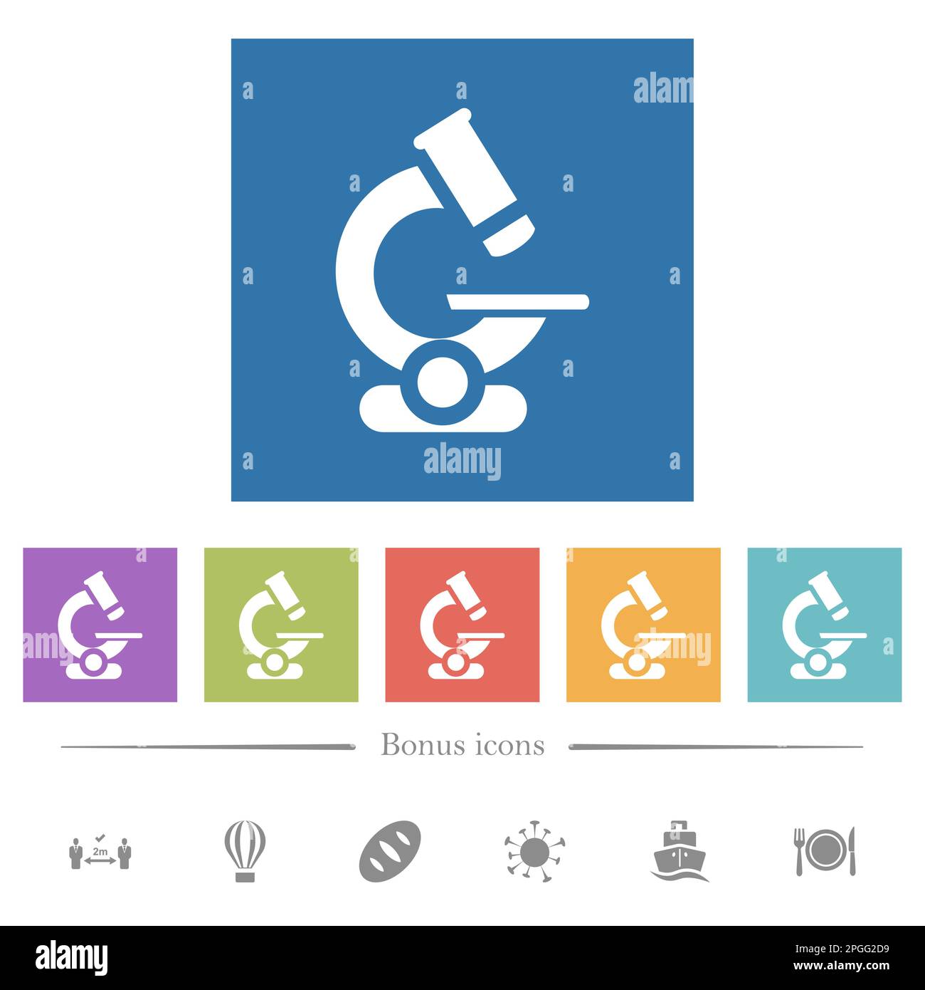 Microscope flat white icons in square backgrounds. 6 bonus icons ...