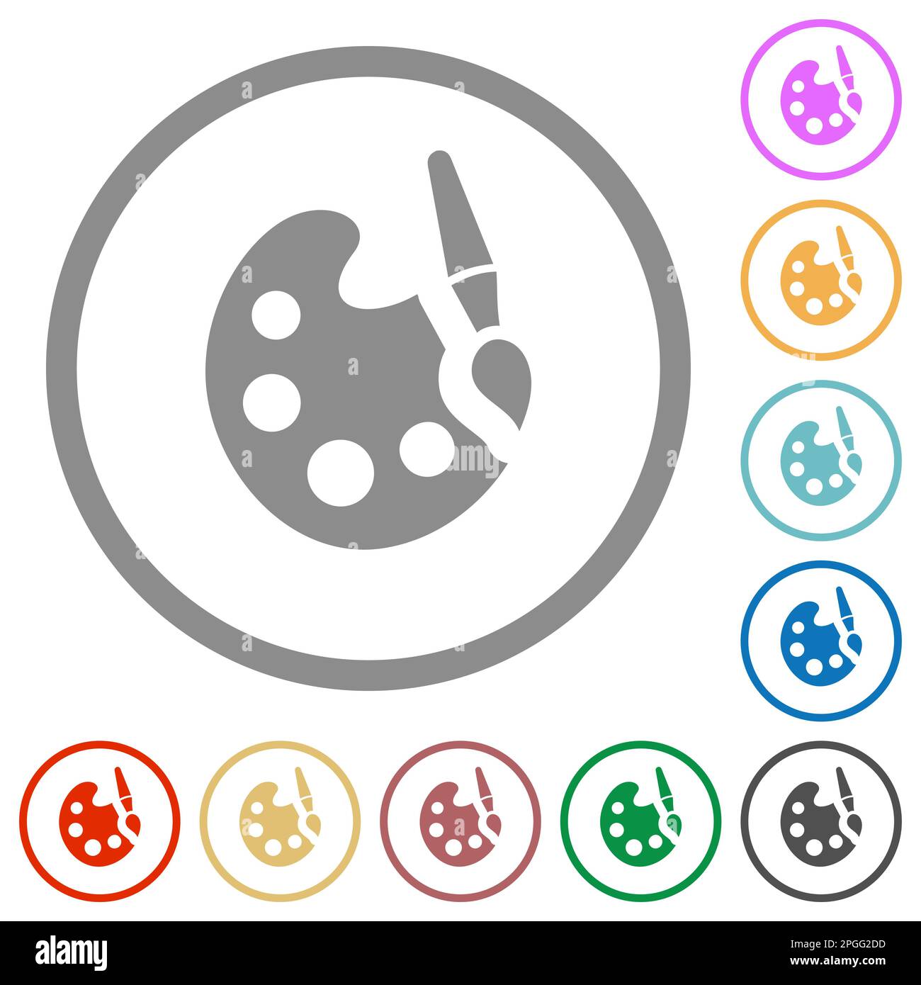Paint kit solid flat color icons in round outlines on white background Stock Vector