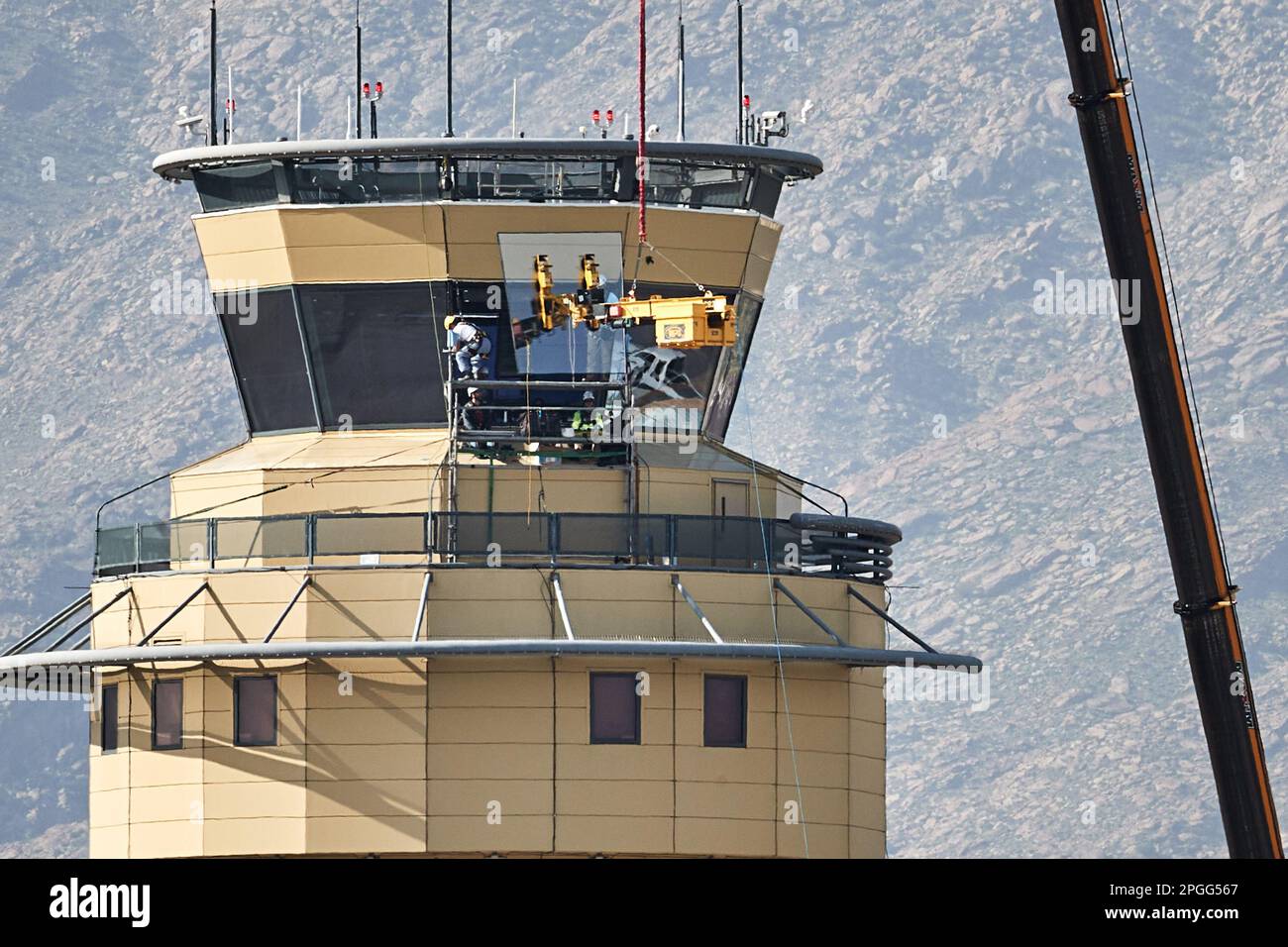 Palm Springs, California, USA. 5th Mar, 2023. Replacing the windows on the control tower at the Palm Springs Airport. (Credit Image: © Ian L. Sitren/ZUMA Press Wire) EDITORIAL USAGE ONLY! Not for Commercial USAGE! Stock Photo