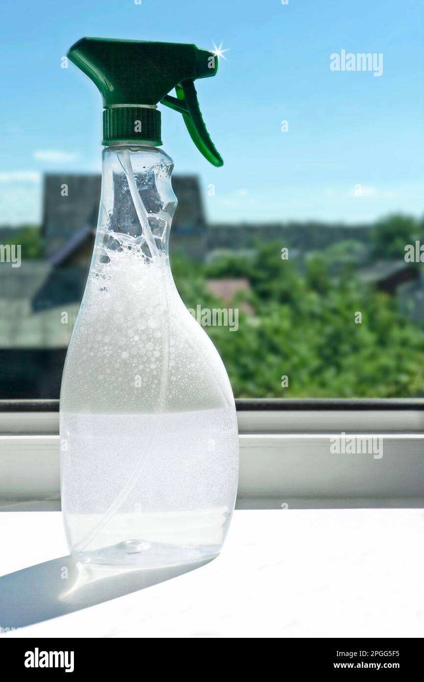 Cleaner for windows with bubbles Stock Photo Alamy