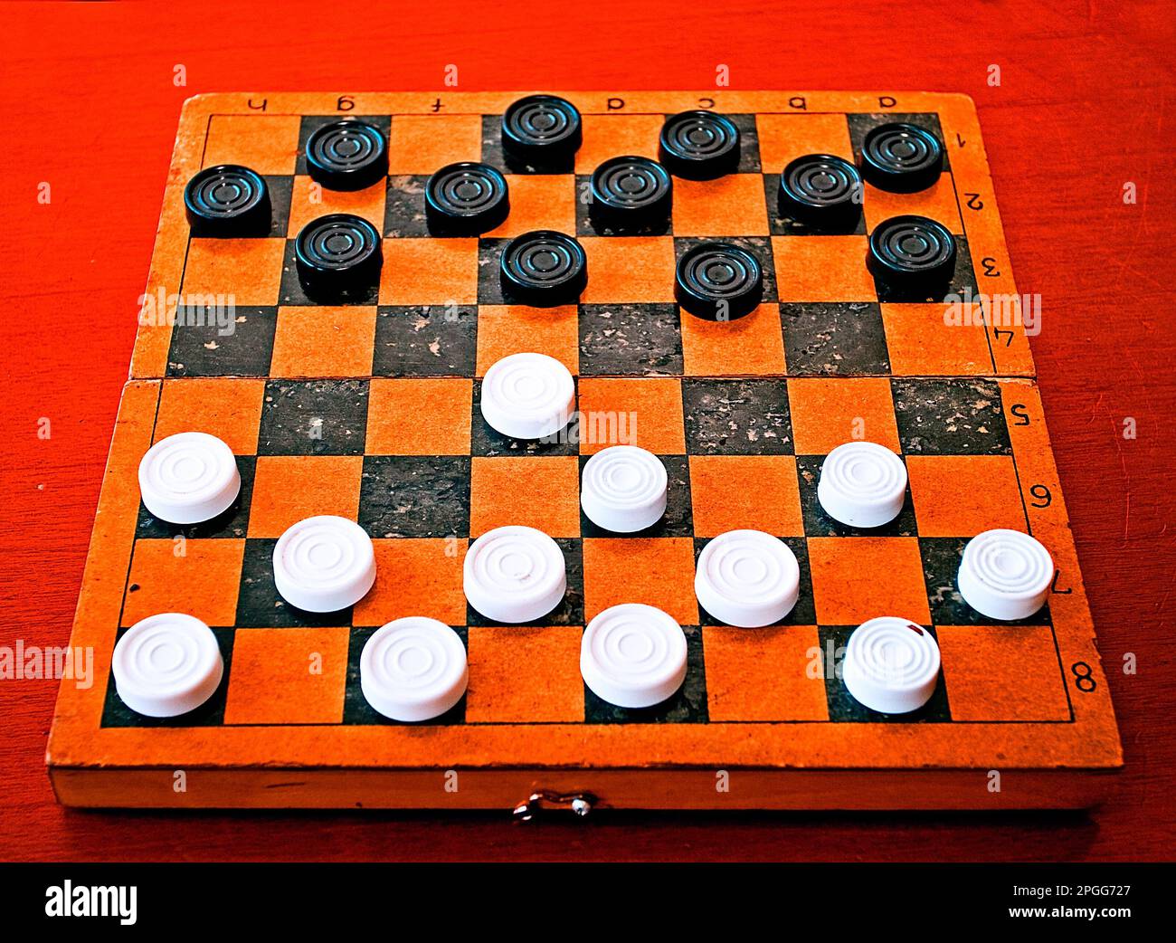 the beginning of the checkers game Stock Photo Alamy