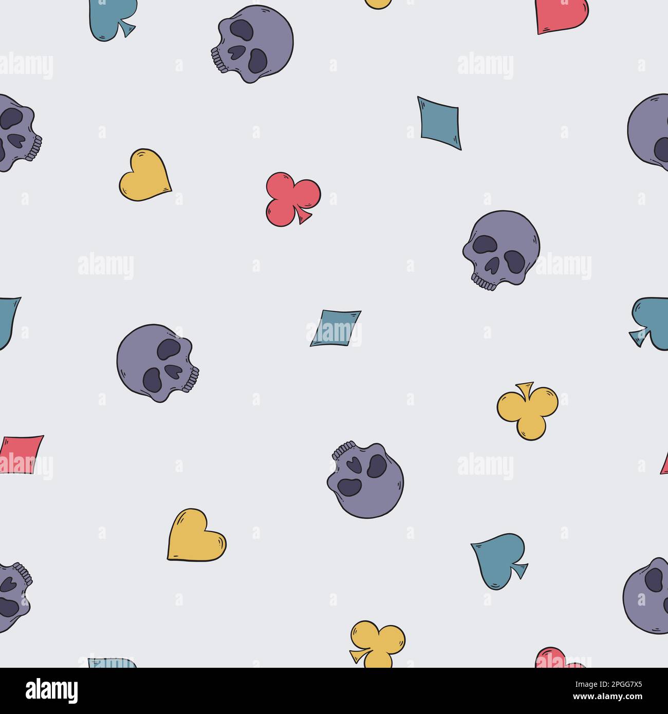 Skull and Poker suits seamless pattern. Vector illustration design background. Stock Vector