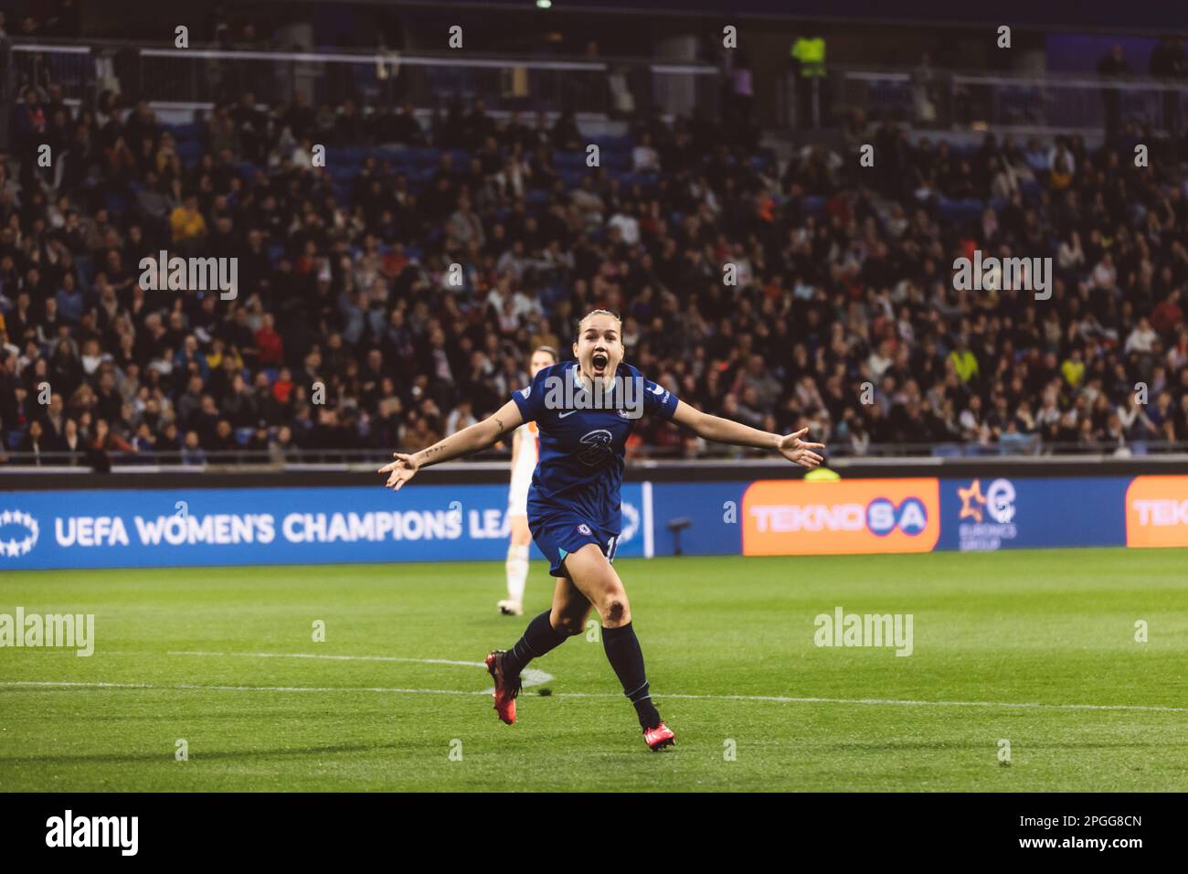 Lyon, France. 22nd Mar, 2023. Guro Reiten (11) from Chelsea celebrating