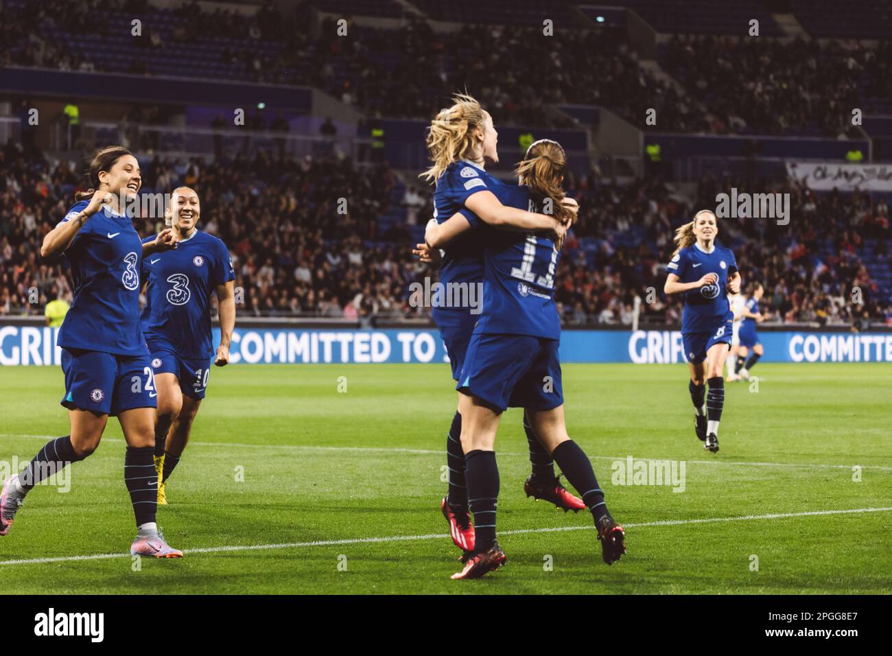 Lyon, France. 22nd Mar, 2023. Guro Reiten (11) from Chelsea celebrating