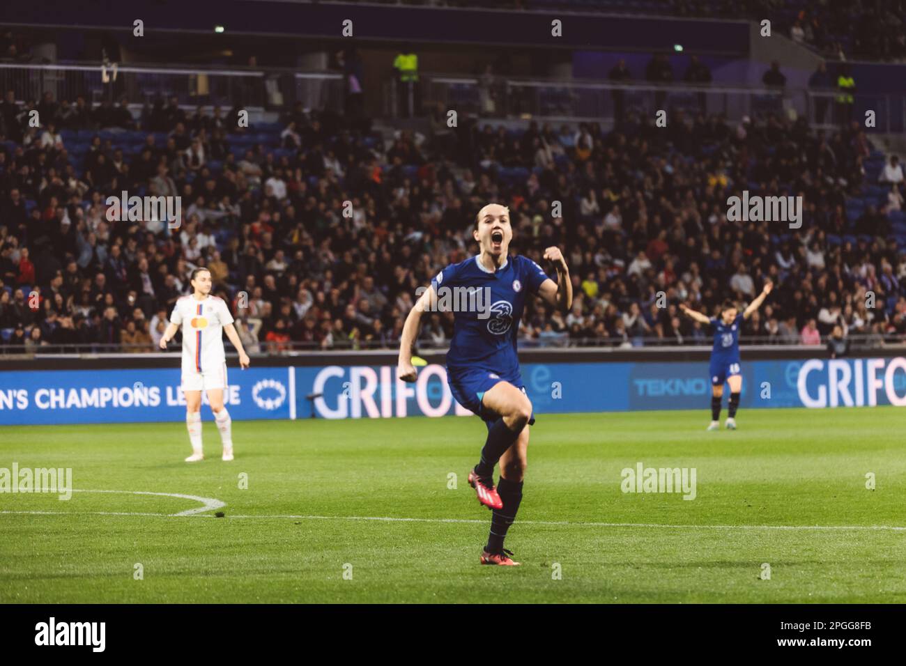 Lyon, France. 22nd Mar, 2023. Guro Reiten (11) from Chelsea celebrating