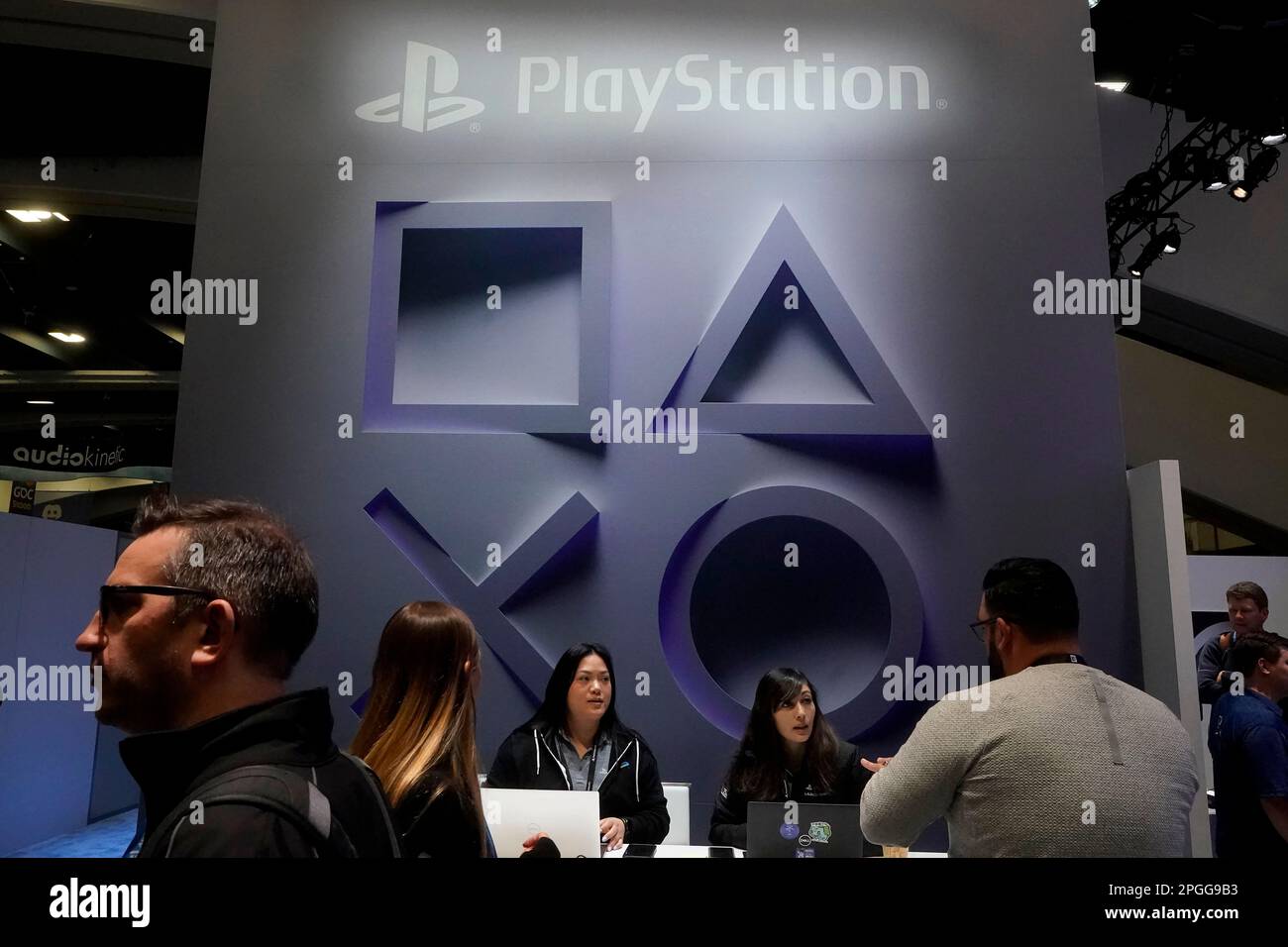 Attendees visit the PlayStation booth at the Game Developers Conference  2023 in San Francisco, Wednesday, March 22, 2023. (AP Photo/Jeff Chiu Stock  Photo - Alamy