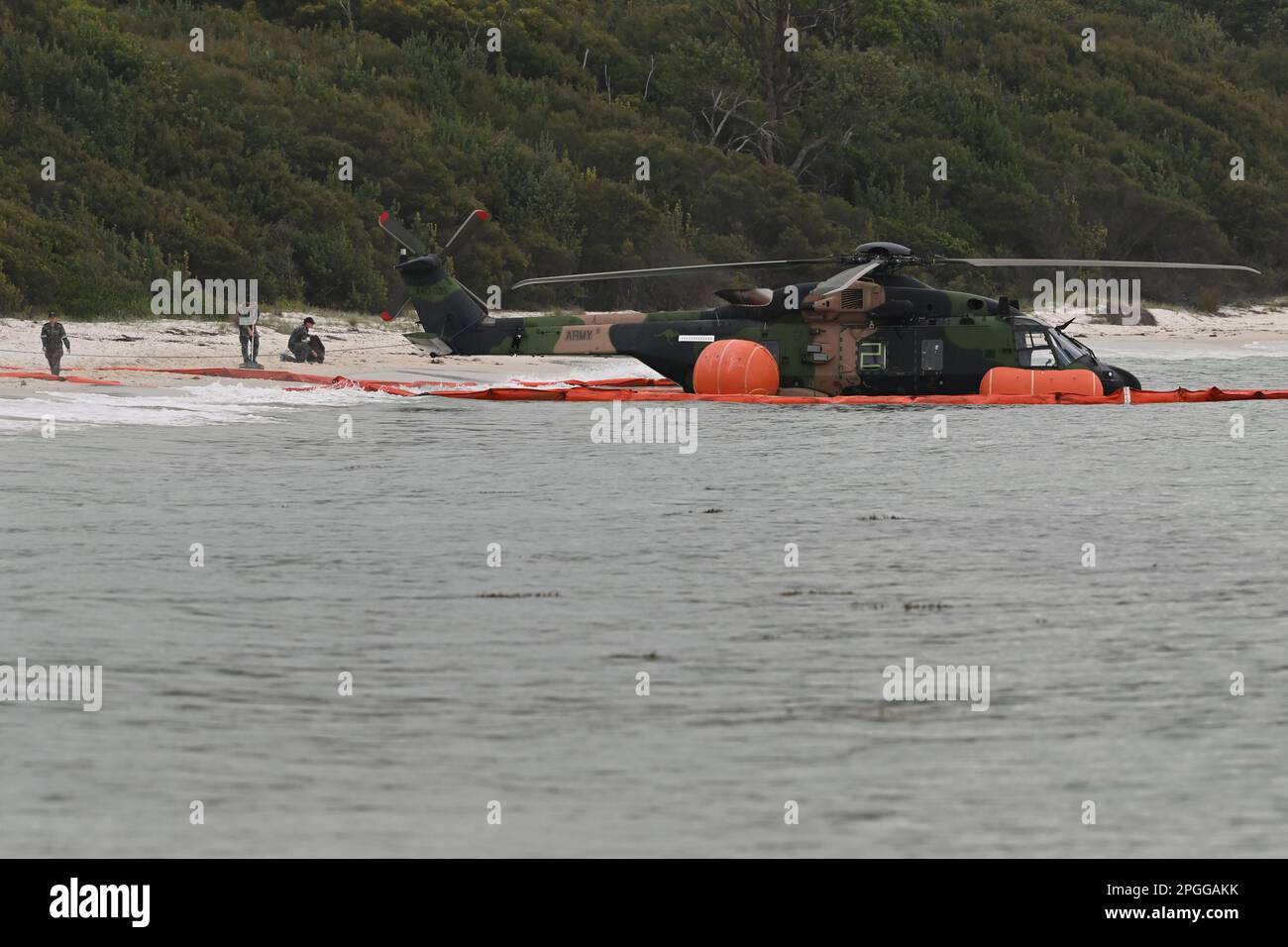 Naval personel at the scene where an Army MRH90 Taipan multirole