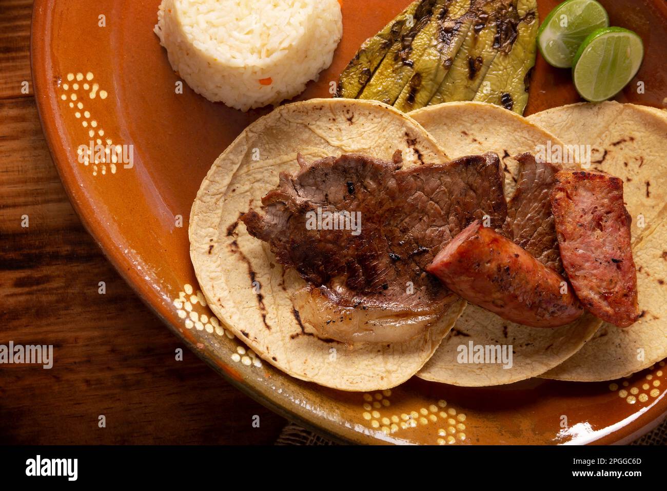 Roast meat tacos with Chorizo. Very popular dish in northern Mexico