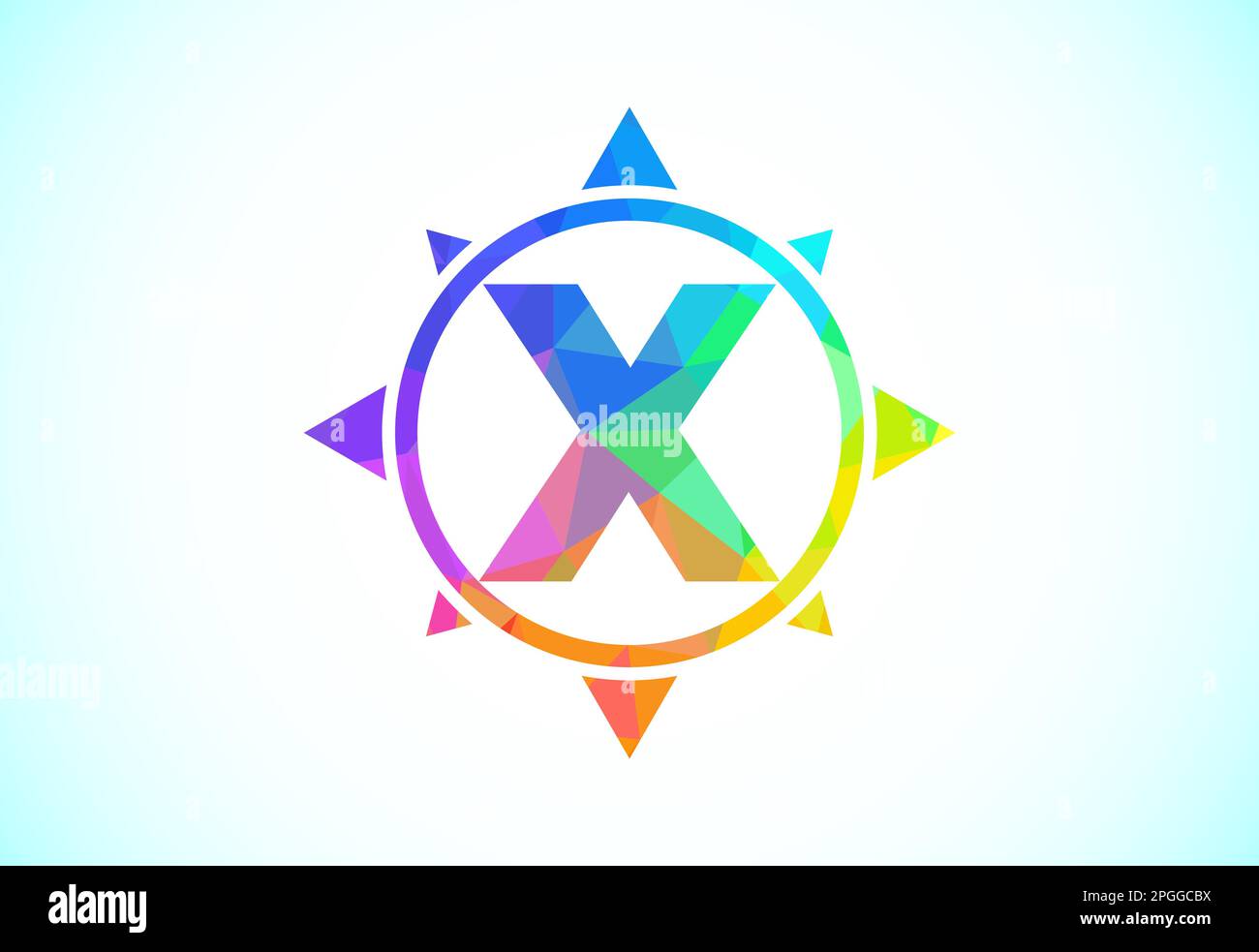Polygonal alphabet in a compass. Low poly style compass logo sign ...