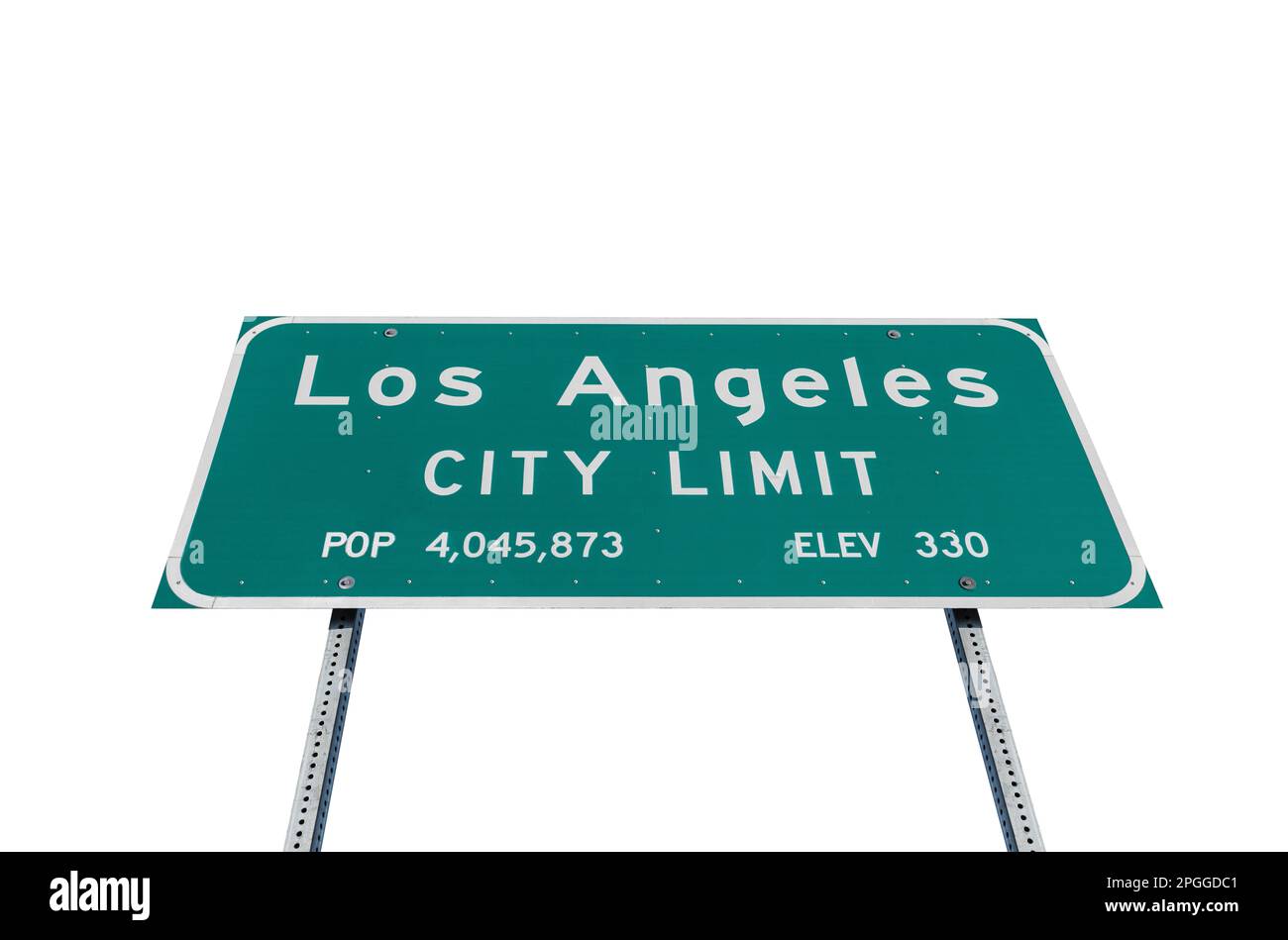 Los Angeles city limit highway sign with cut out background. Stock Photo