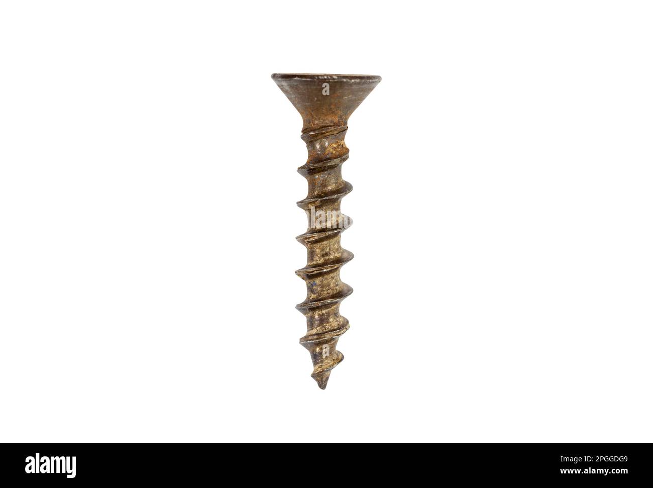 Rusty old screw isolated macro with cut out background. Stock Photo