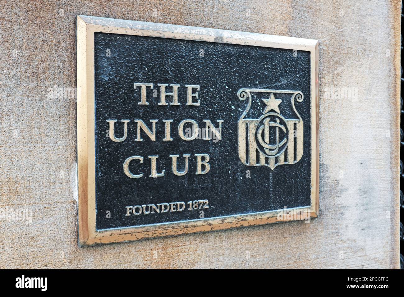 The Cleveland Union Club, a private social club incorporated in 1872, at the corner of Euclid and East 12th in downtown Cleveland, Ohio, USA. Stock Photo