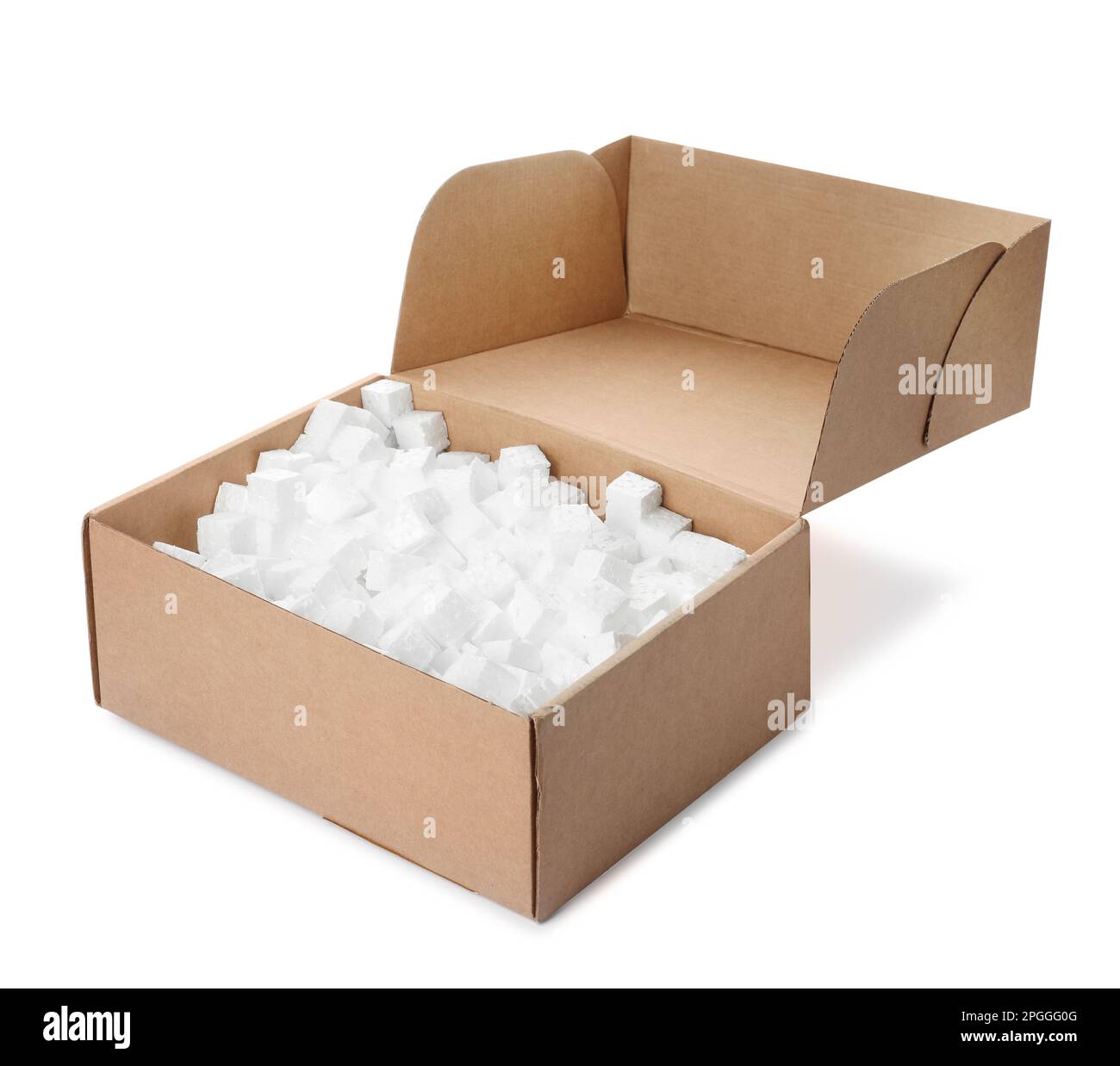 Cardboard box with styrofoam cubes isolated on white Stock Photo Alamy