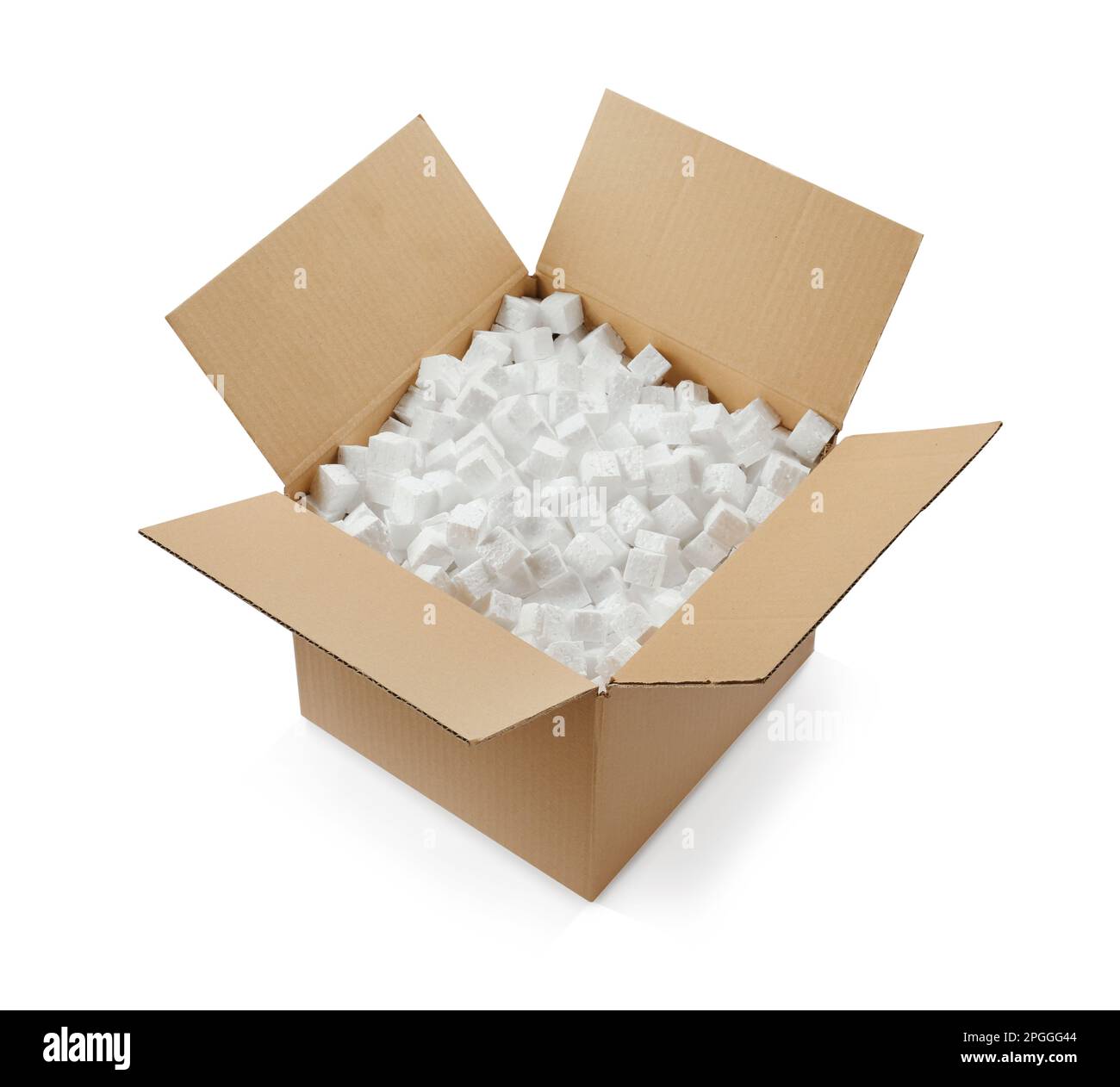 Cardboard box with styrofoam cubes isolated on white Stock Photo Alamy
